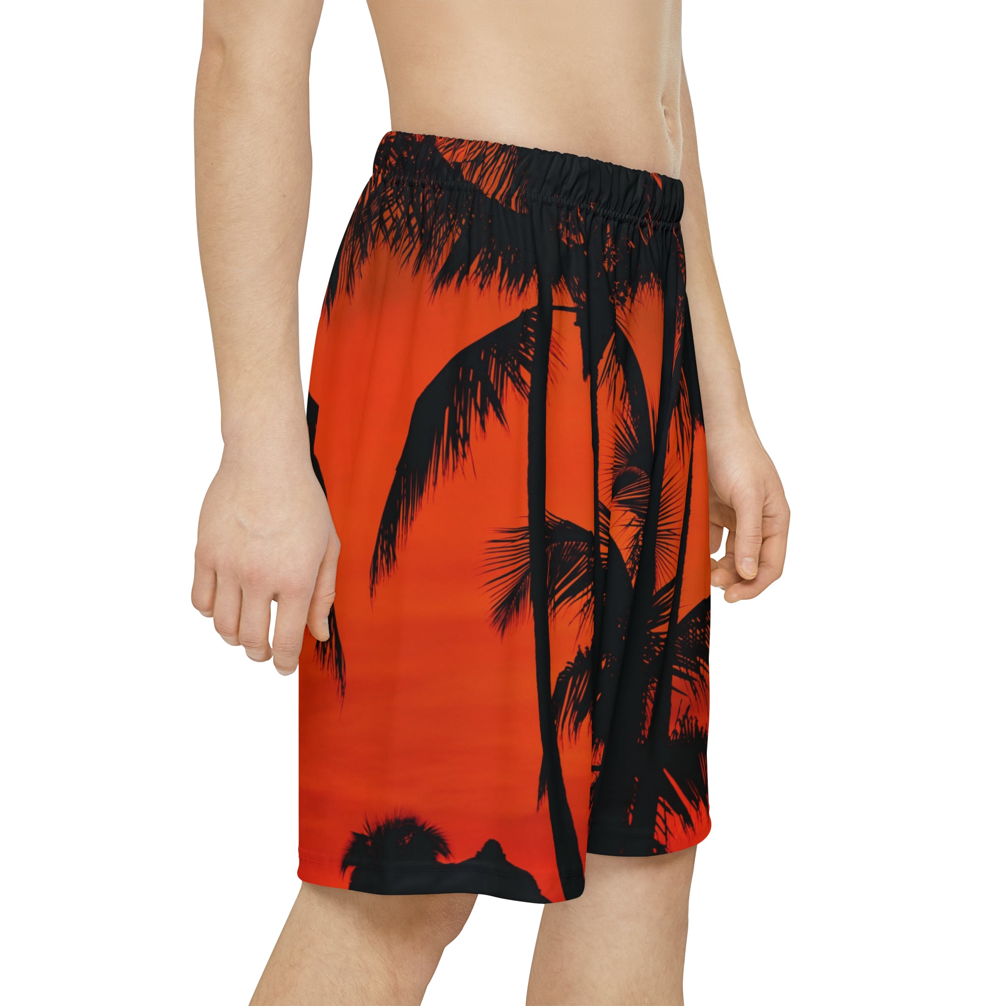 Rich Vibes Red Sunset RV Palm Tree Silhouette 1.0 - Men’s Sports Shorts (AOP) Black