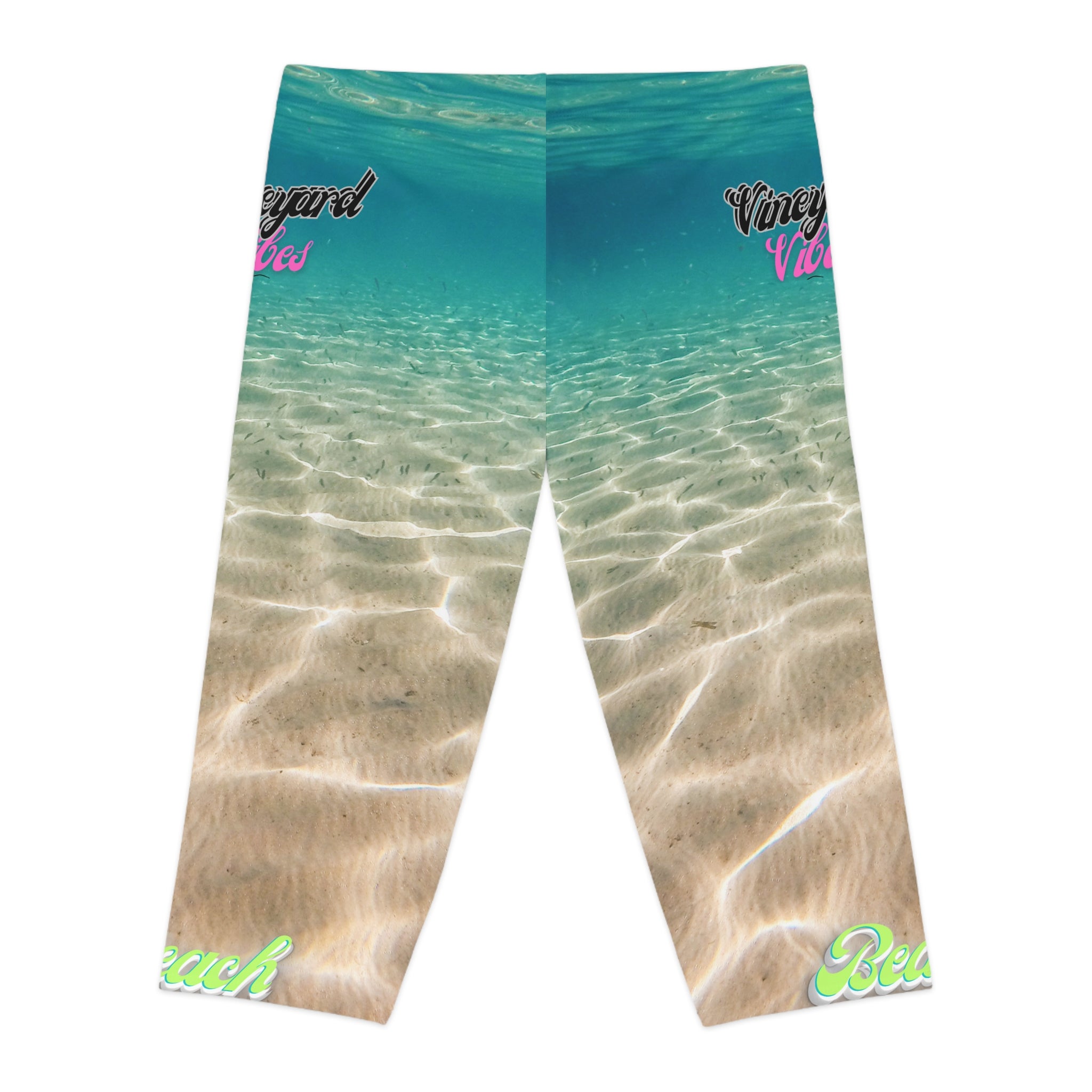 Vineyard VV Aqua Print Beach Vibes 3.0 - Women's Capri Leggings (AOP)