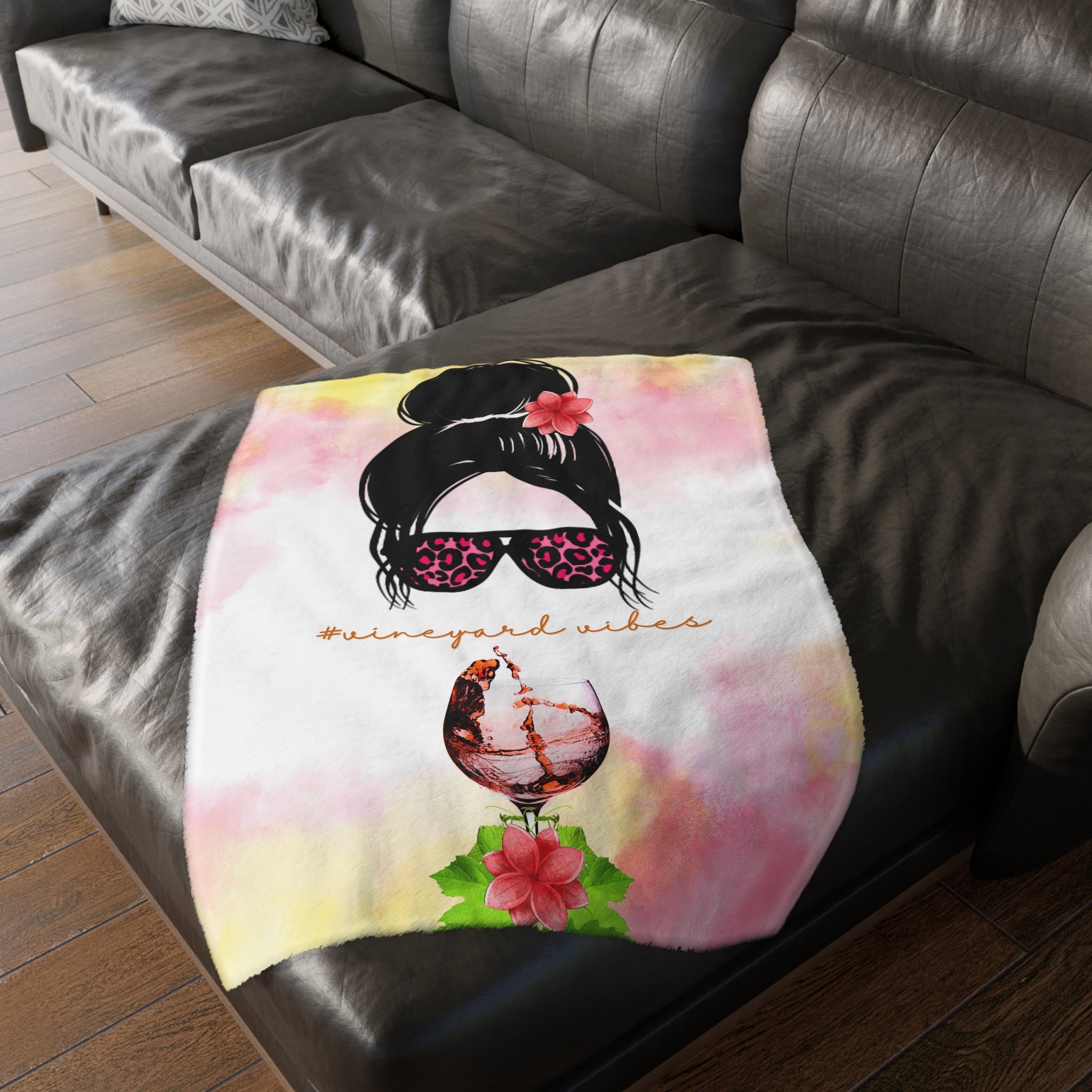 Vineyard Vibes Water Colors Velveteen Minky Blanket (Two-sided print)