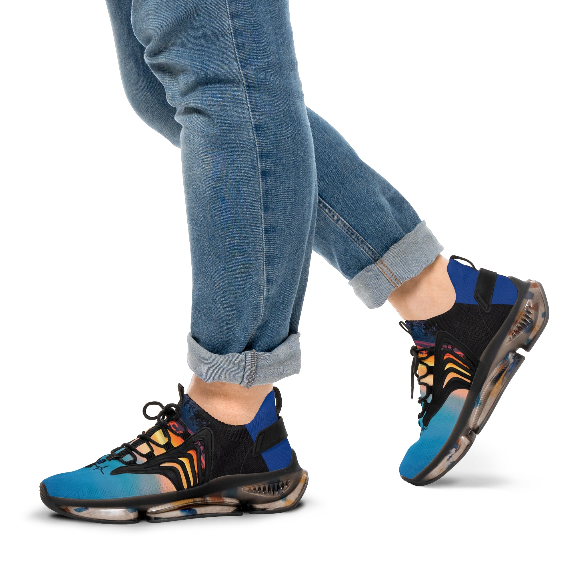 RV5 Black & Royal Blue Summer Sunset Beach - Men's Mesh Sneakers