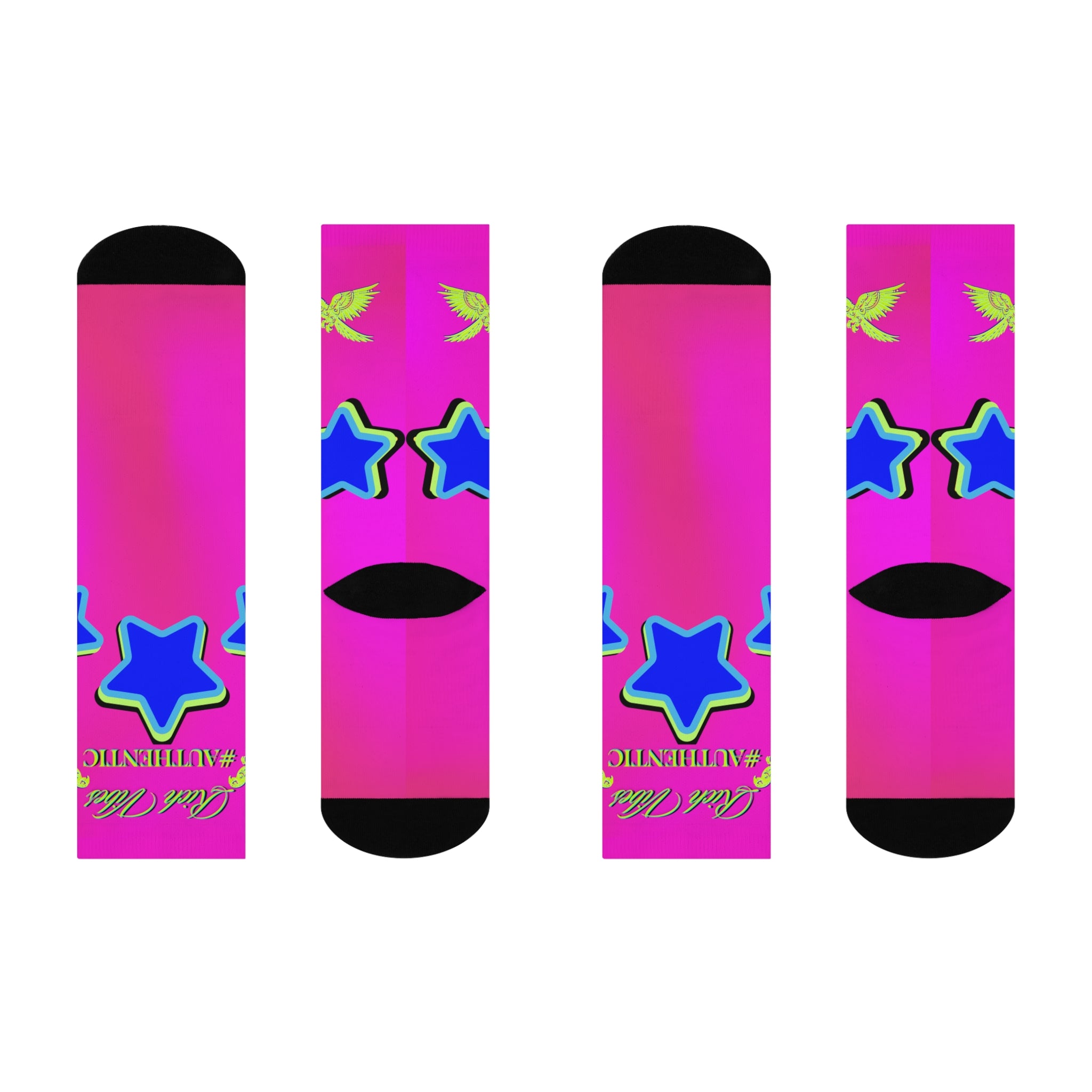 Rich Vibes Authentic Volt Blue Stars - Cushioned Crew Socks (Hot Pink)
