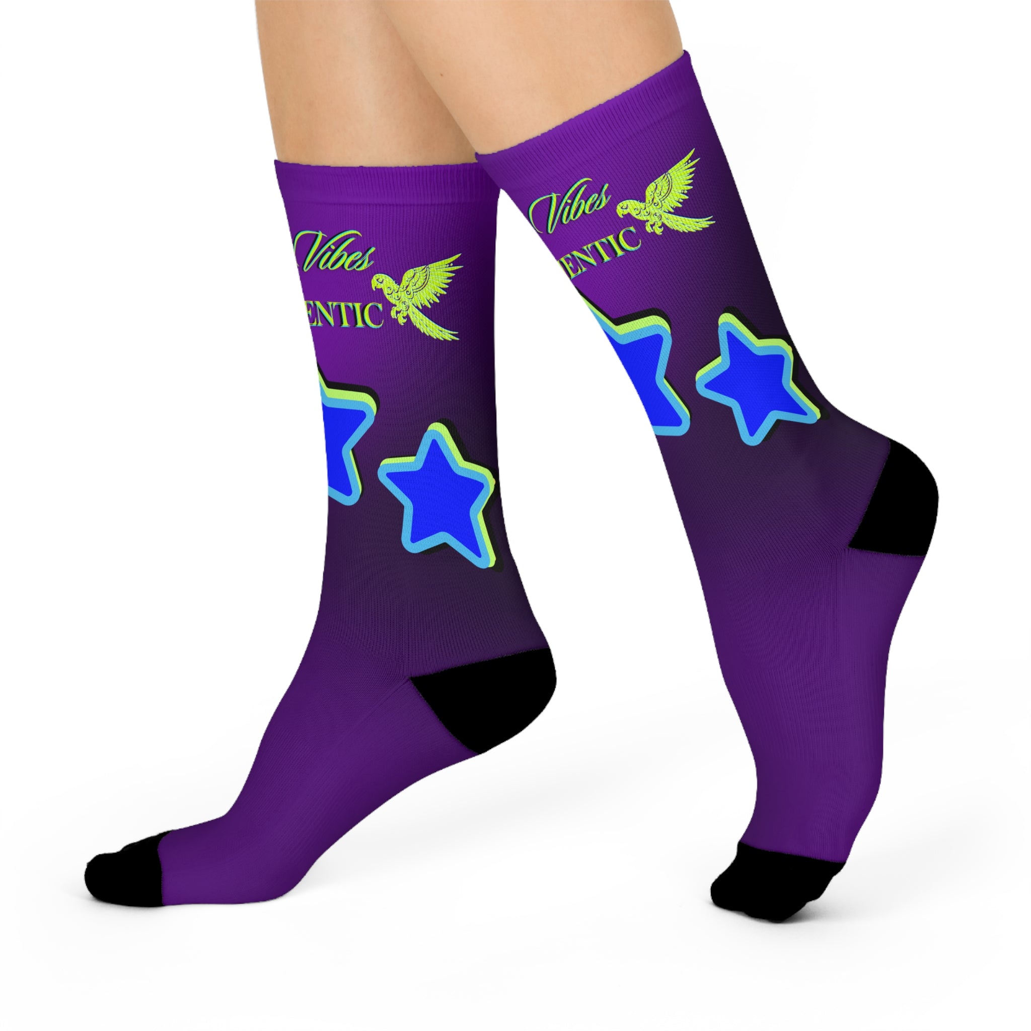 Rich Vibes Authentic Volt Blue Stars - Cushioned Crew Socks (Violet)