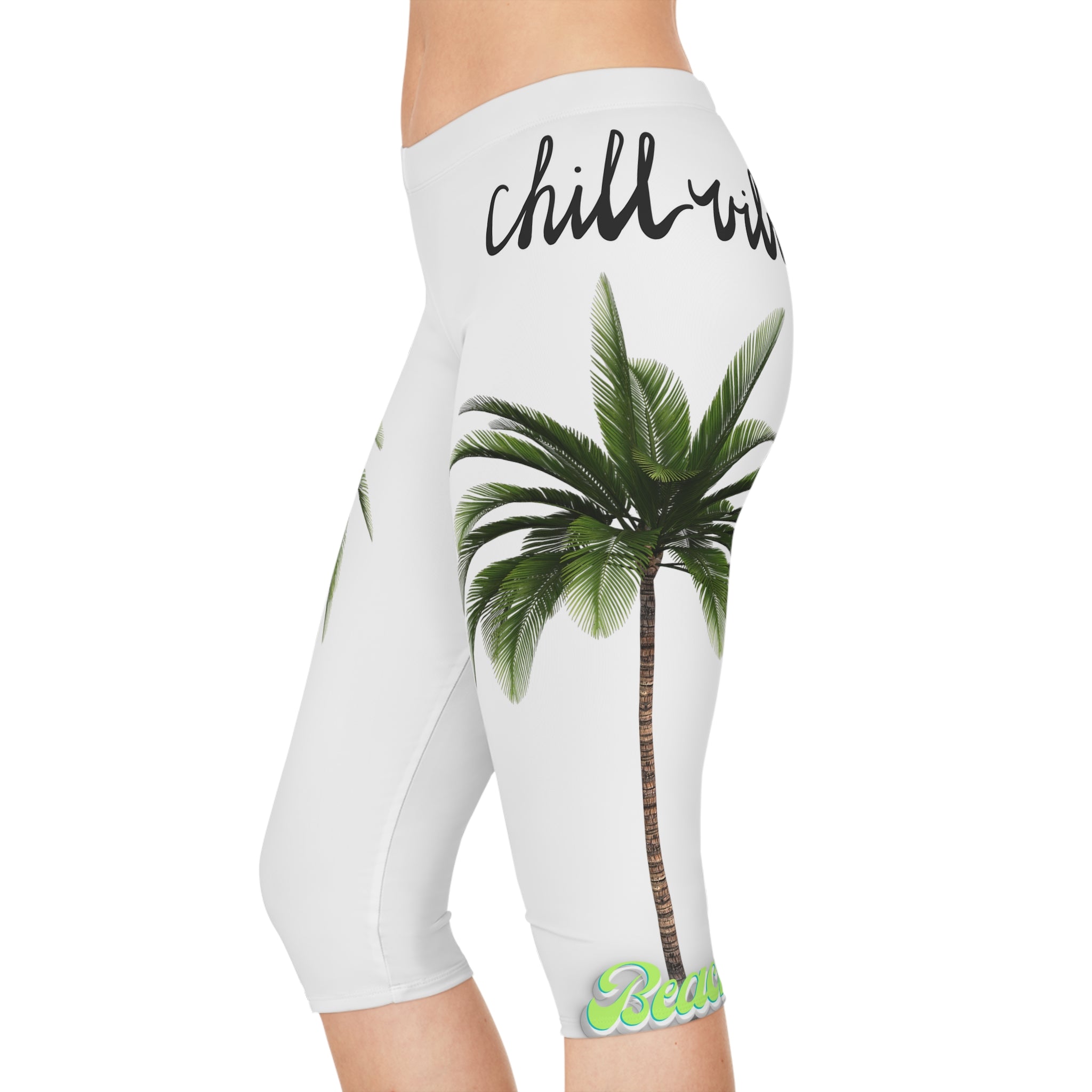 Vineyard Vibes Palm Chill Beach Vibes 1.0 - Women's Capri Leggings (AOP)White