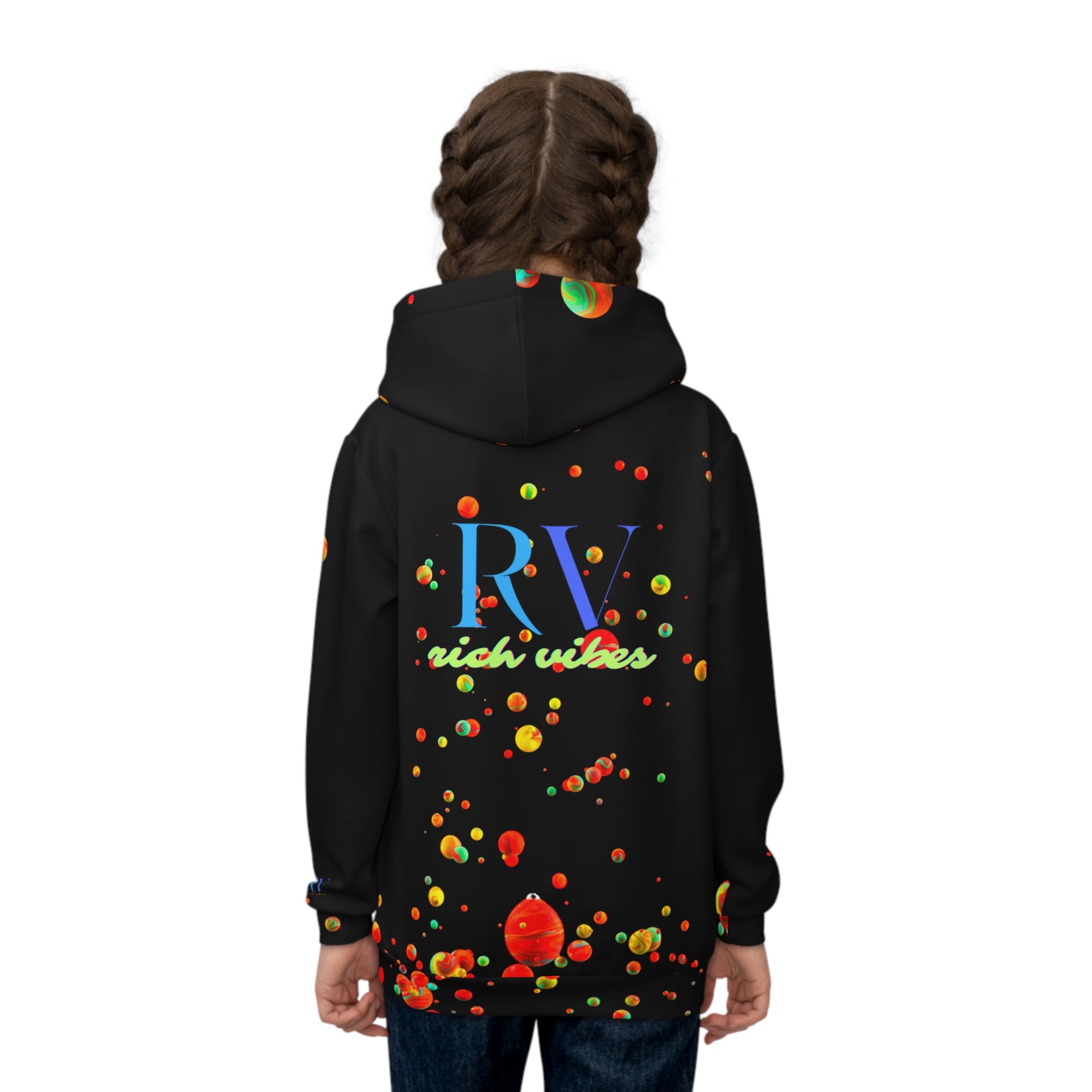 Rich Vibes Multi Colored Paint Drops RV Color Palm Tree -  Children's Hoodie (AOP)