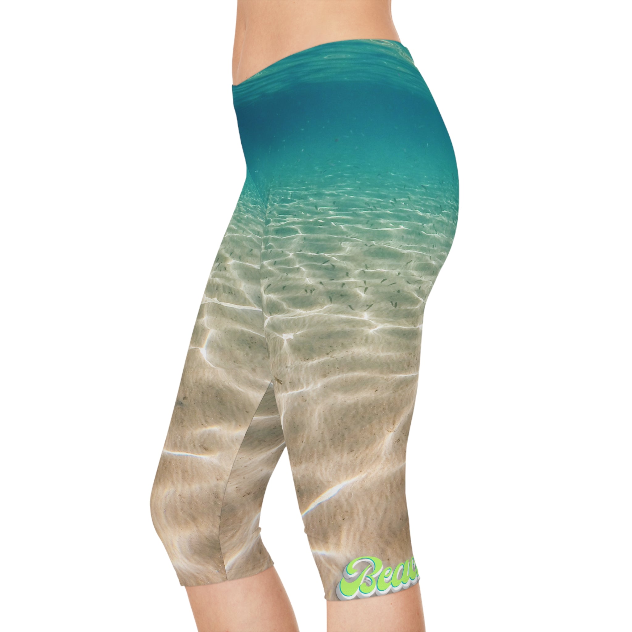 Vineyard Vibes Aqua Print Chill Beach Vibes 1.0 - Women's Capri Leggings (AOP)