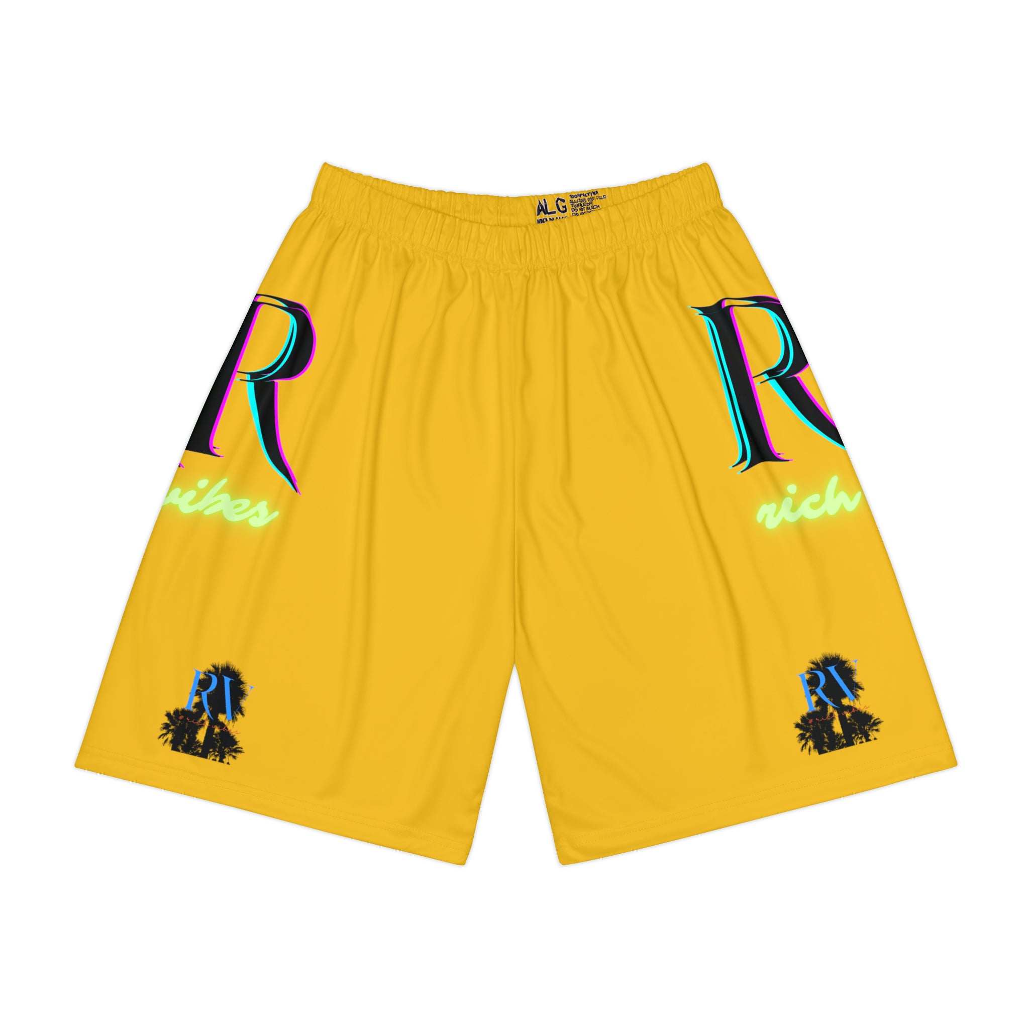 Rich Vibes RR RV Palm Tree Silhouette - Men’s Sports Shorts (AOP) Yellow