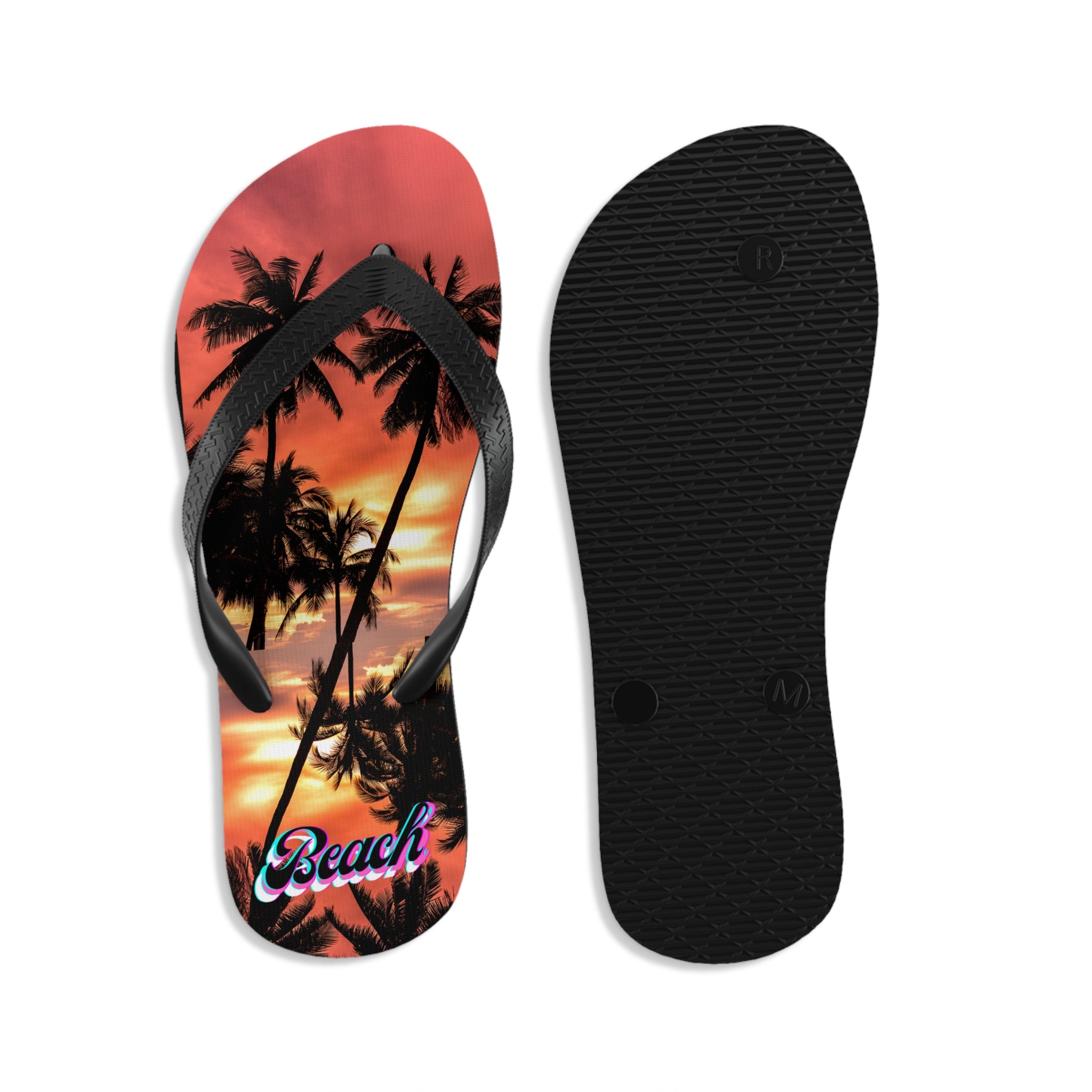 Rich Vibes Red Sunset Beach Silhouette - Unisex Flip-Flops - M