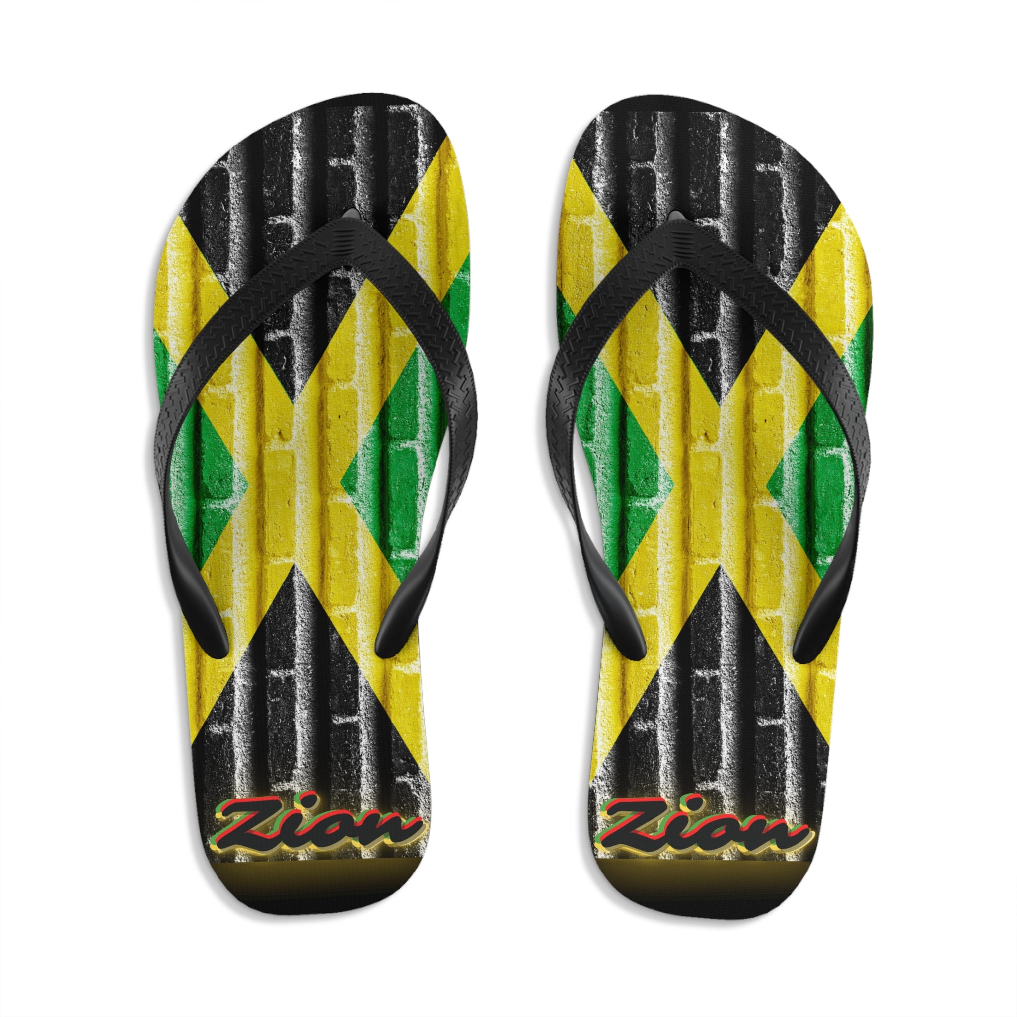 Rich Vibes ZION Jamaica Flag - Unisex Flip-Flops - L