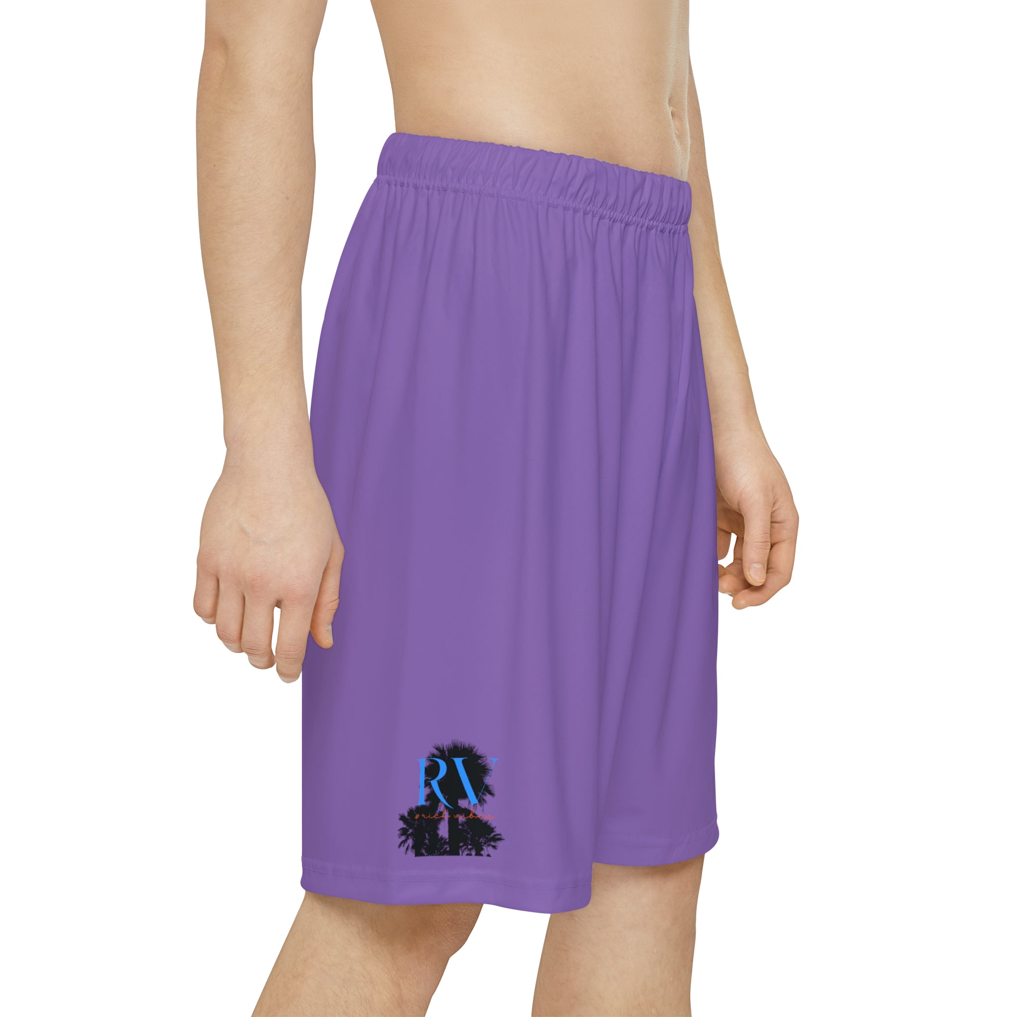 Rich Vibes RV Palm Tree Silhouette Men’s Sports Shorts (AOP) Light Purple