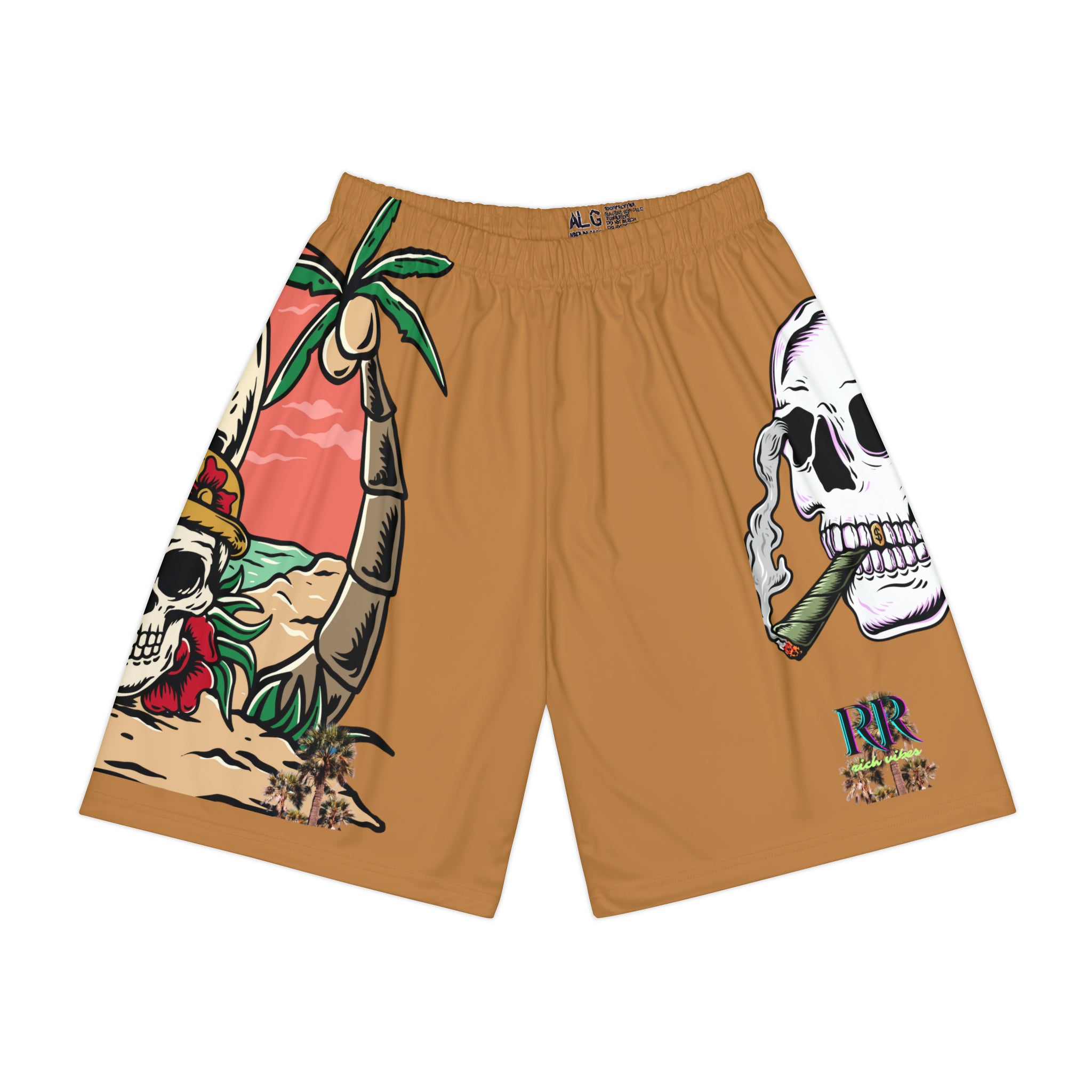 Rich Drip Beach Army Skull - RV Palm Tree Silhouette Men’s Sports Shorts (AOP) Caramel