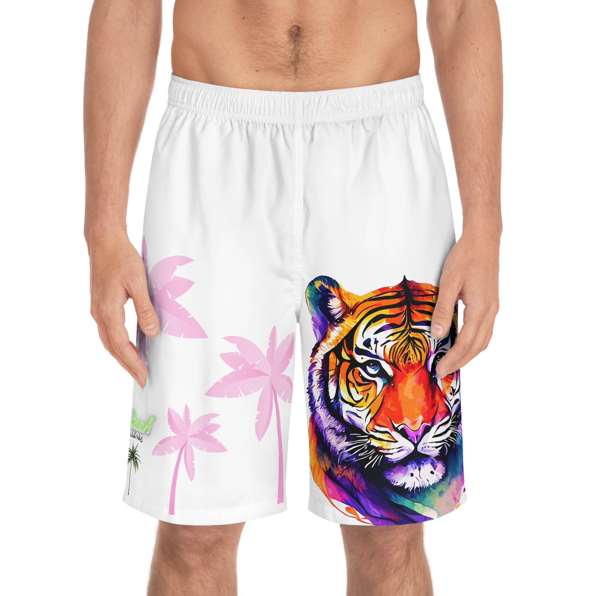 Rich Vibes Black Volt White Tropical Palm Tree Beach Chill Vibes 2.5 - Men's Board Shorts (AOP)