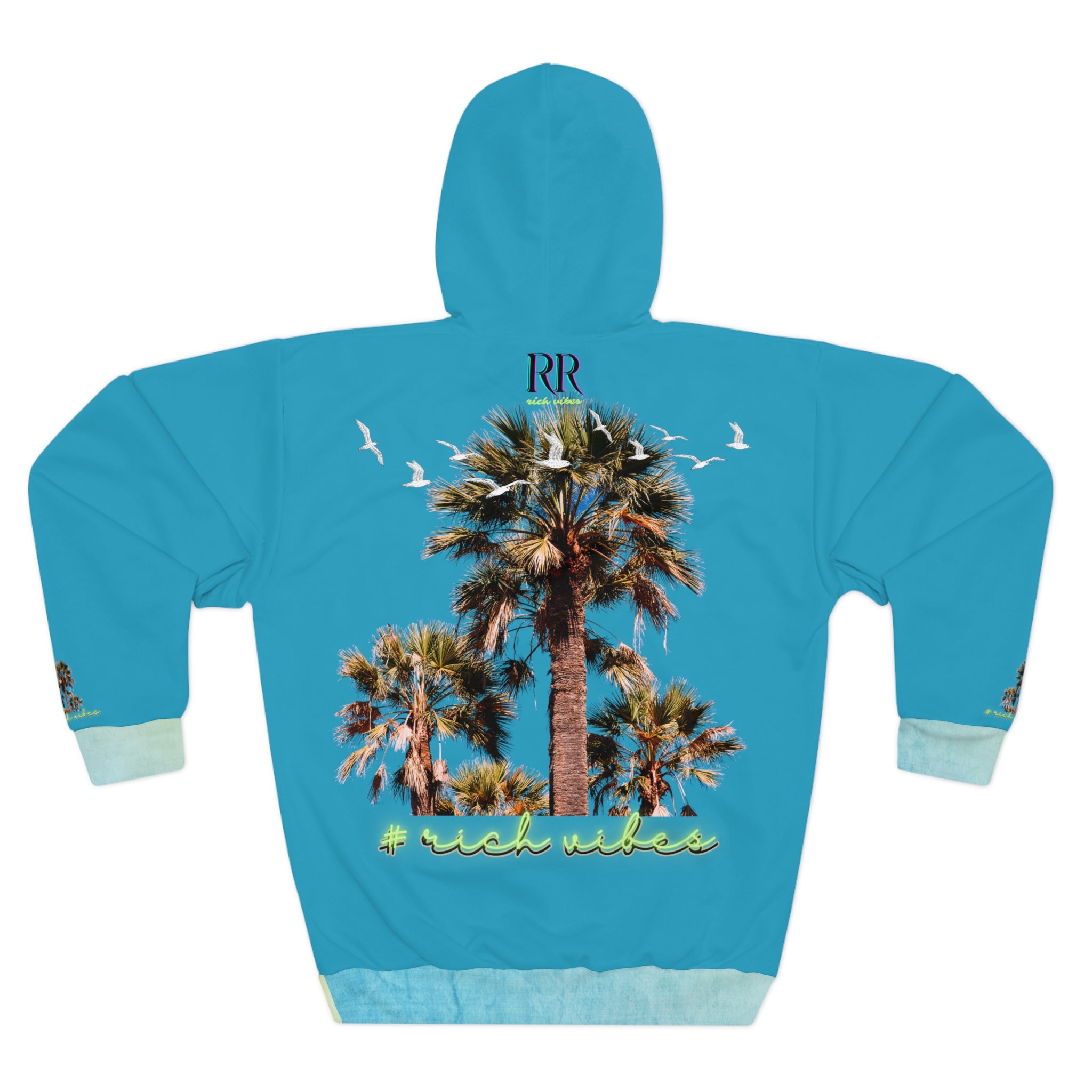 Rich Vibes Blueberry Lemonade Turquoise Colorful Palm Trees Volt Golf Pro 1.0 - Unisex Pullover Hoodie (AOP)