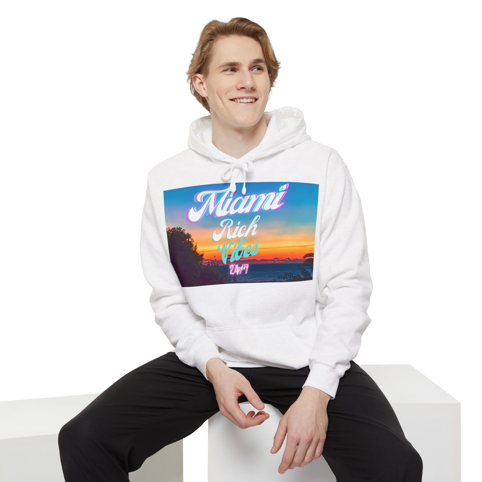 Rich Vibes Miami Beach 24/7  White - Garment-Dyed Hoodie