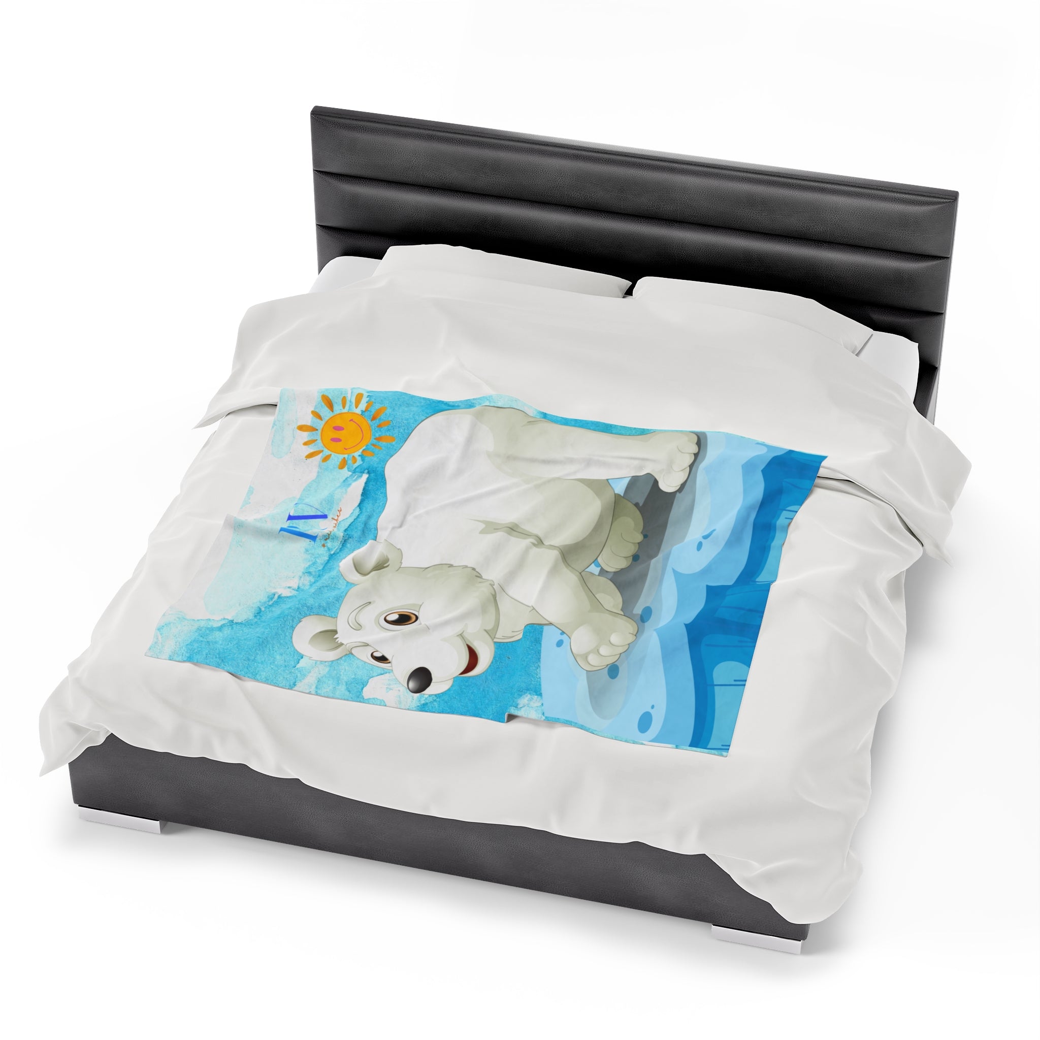 RV Polar Bear Smiley Sunshine - Velveteen Plush Blanket
