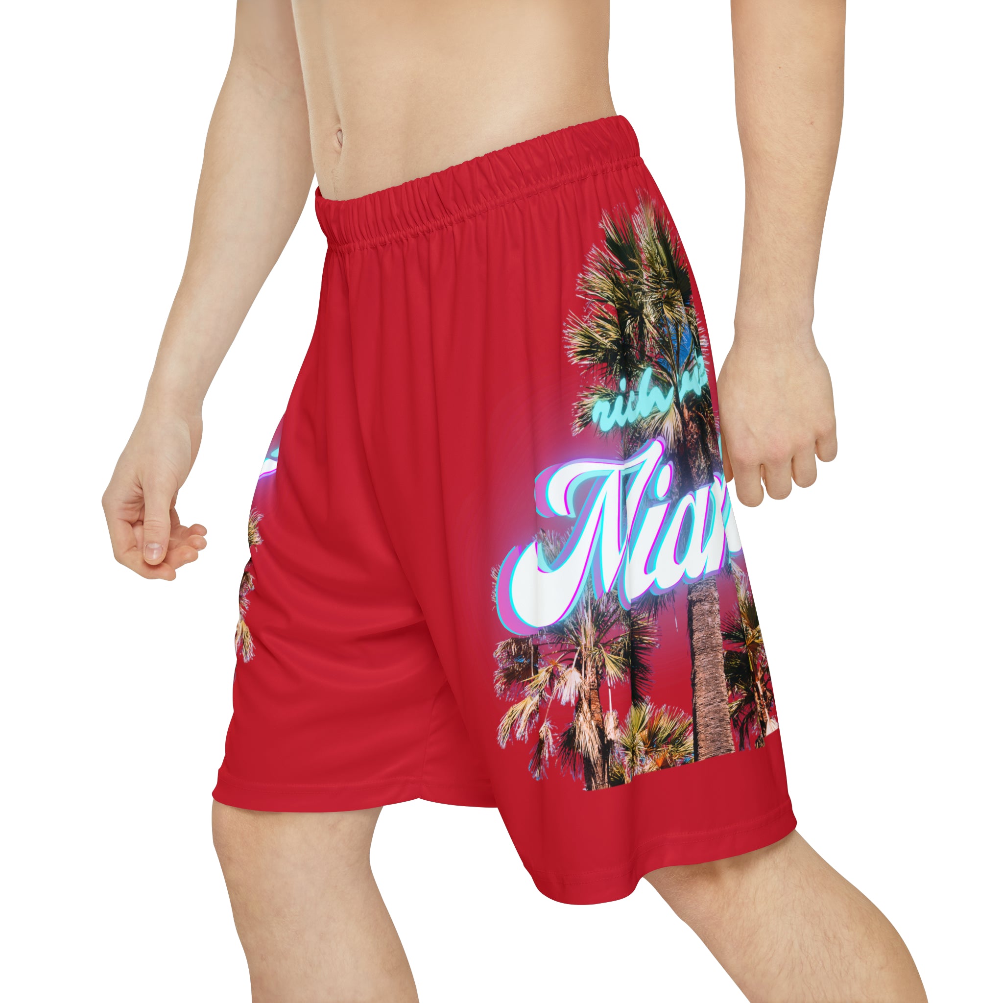 RV Rich Drip Miami Palm Tree Silhouette - Men’s Sports Shorts (AOP) Infrared