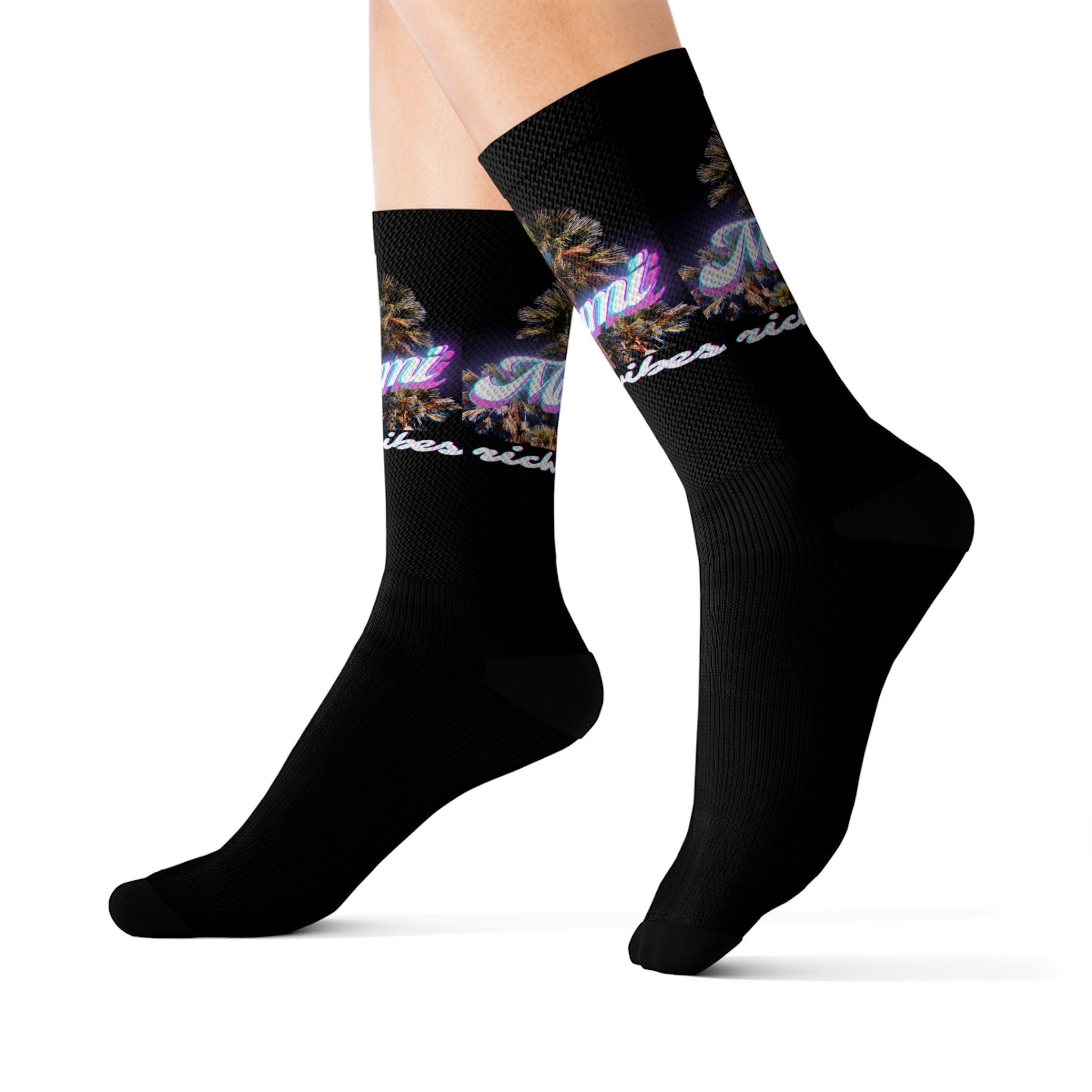 Rich Drip Miami Palm Tree Silhouette - Sublimation Socks Black