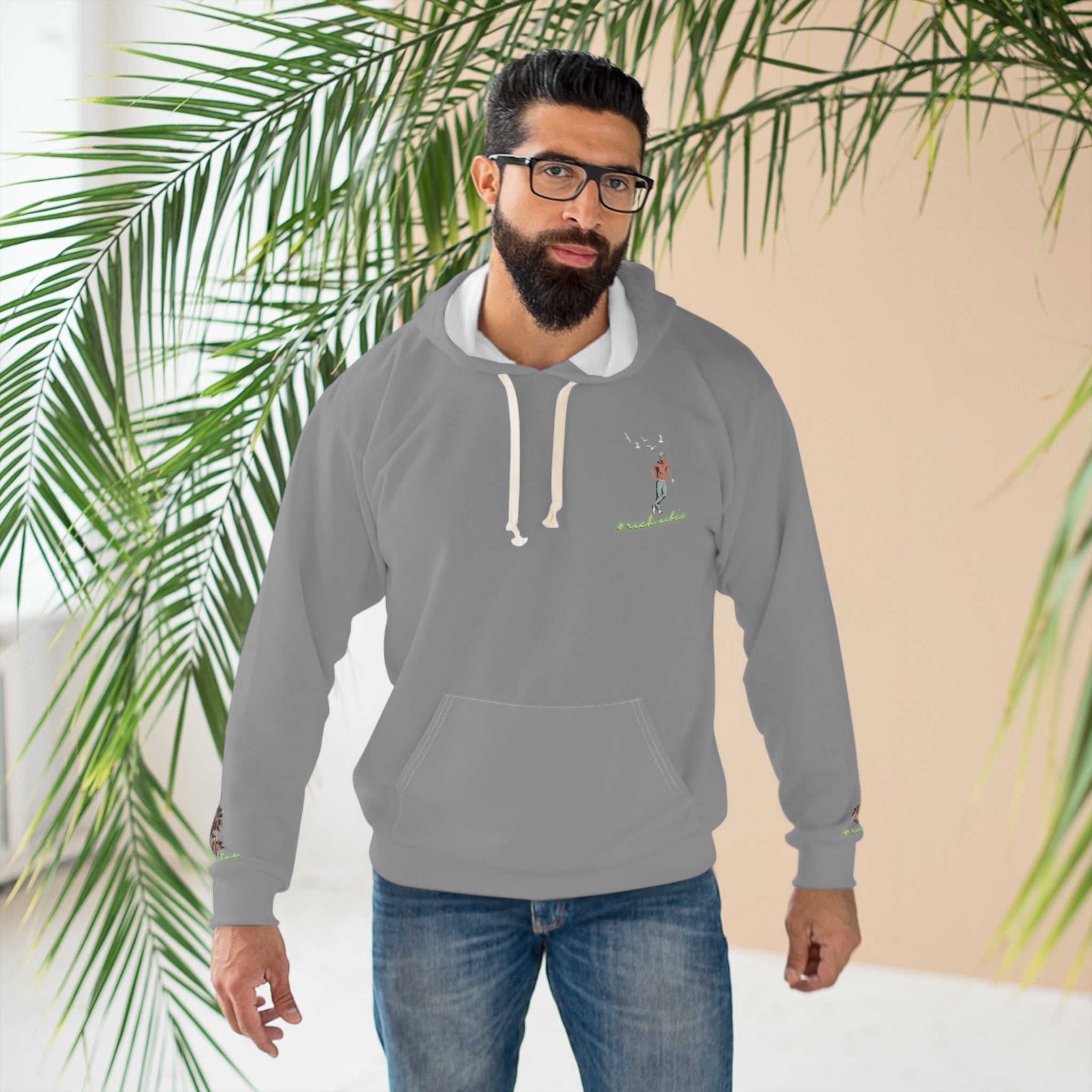 Rich Vibes Grey Volt RR Colorful Palm Trees Golf Pro 1.0 - Unisex Pullover Hoodie (AOP)
