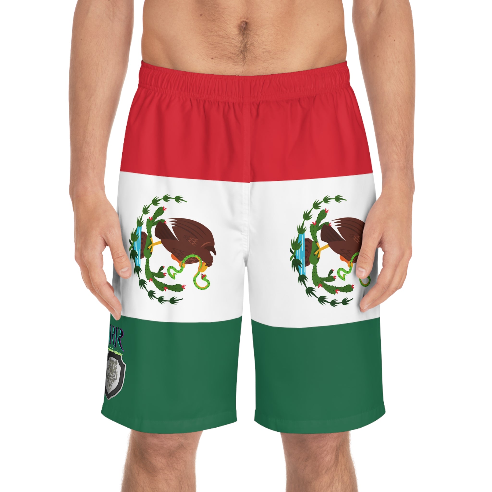 Rich Vibes RR Volt Mexican Flag Tiger Shield 1.0 - Men's Board Shorts (AOP)