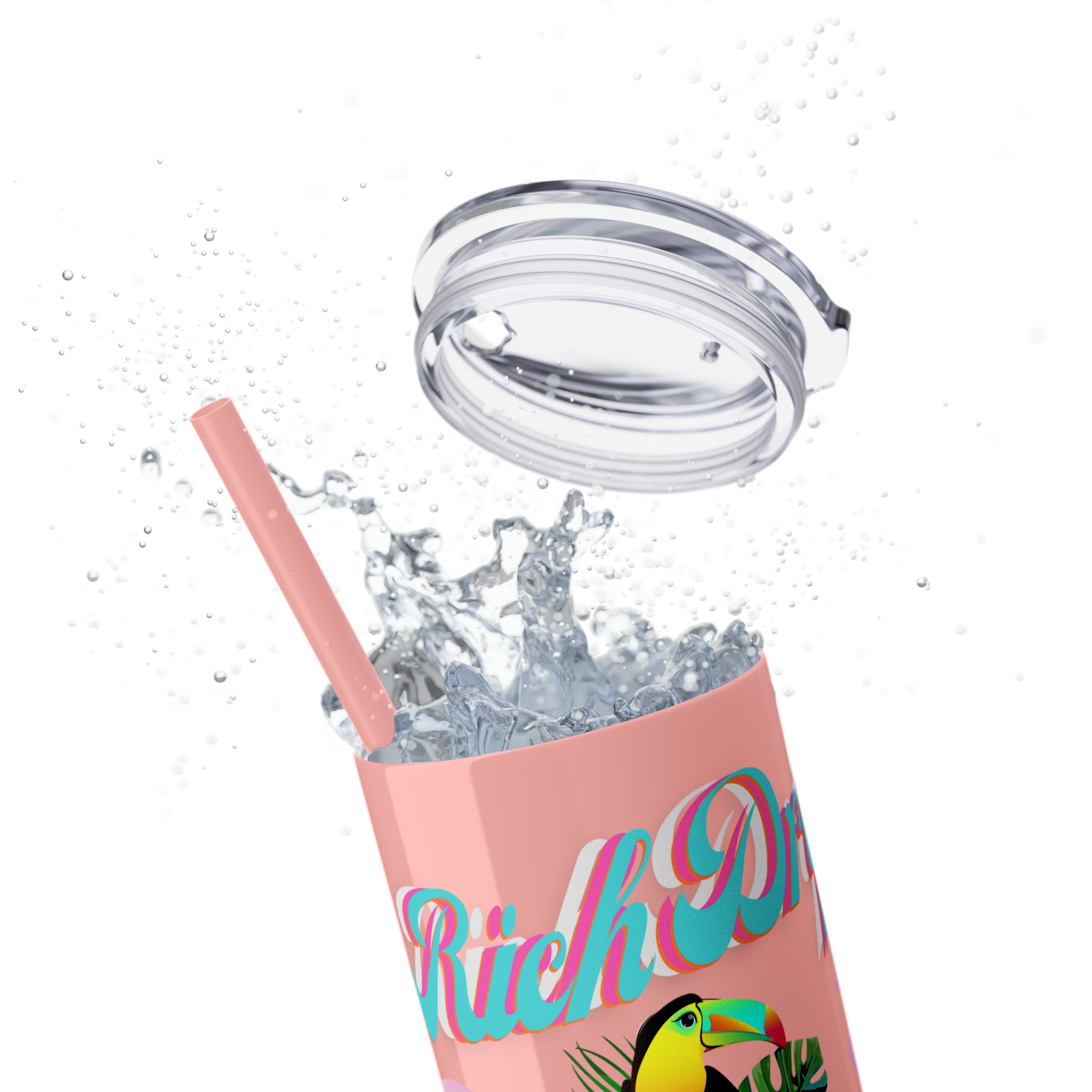 Rich Drip Tropical Pink Palm Tree - Skinny Tumbler with Straw, 20oz