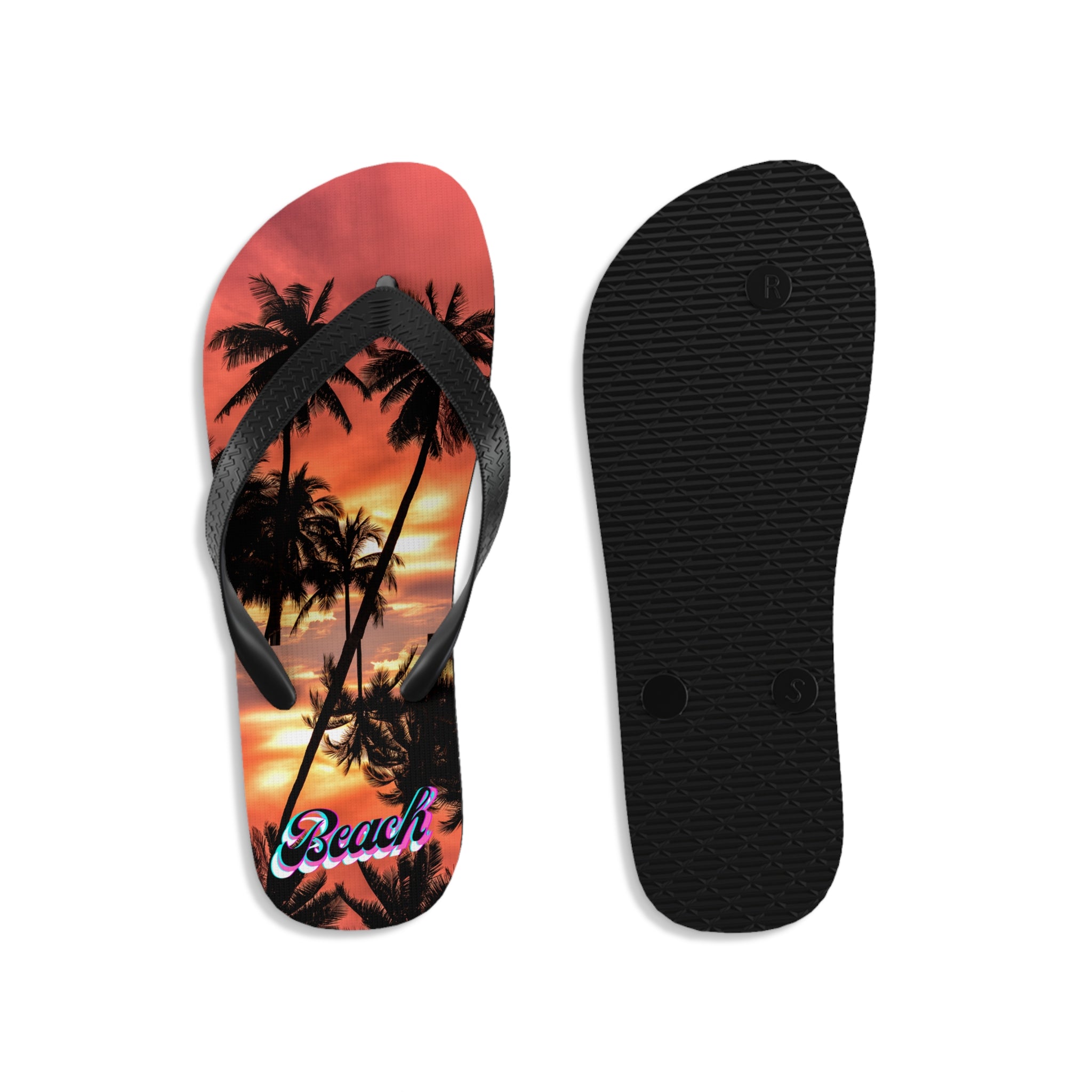 Rich Vibes Red Sunset Beach Silhouette - Unisex Flip-Flops - S