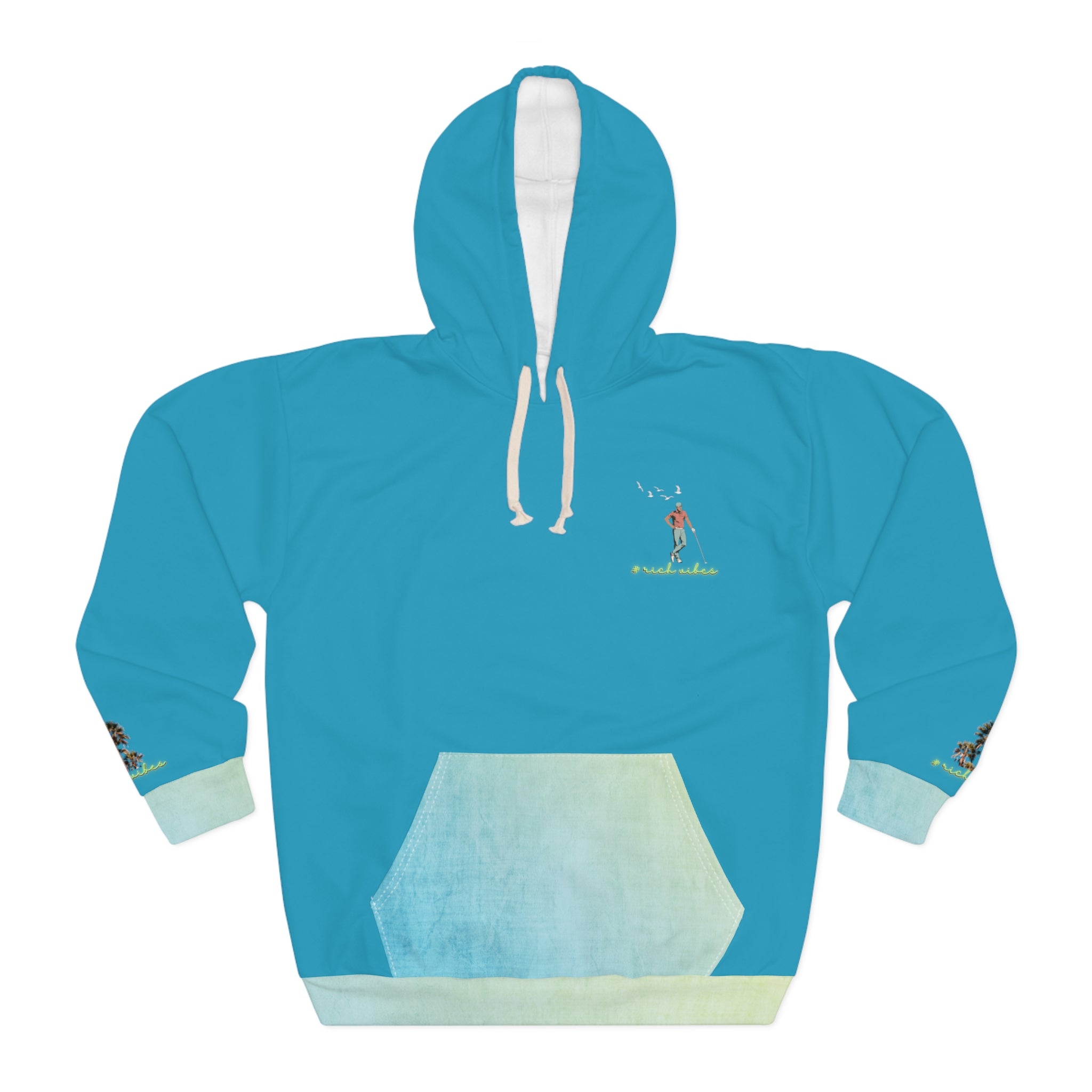 Rich Vibes Blueberry Lemonade Turquoise Colorful Palm Trees Volt Golf Pro 1.0 - Unisex Pullover Hoodie (AOP)