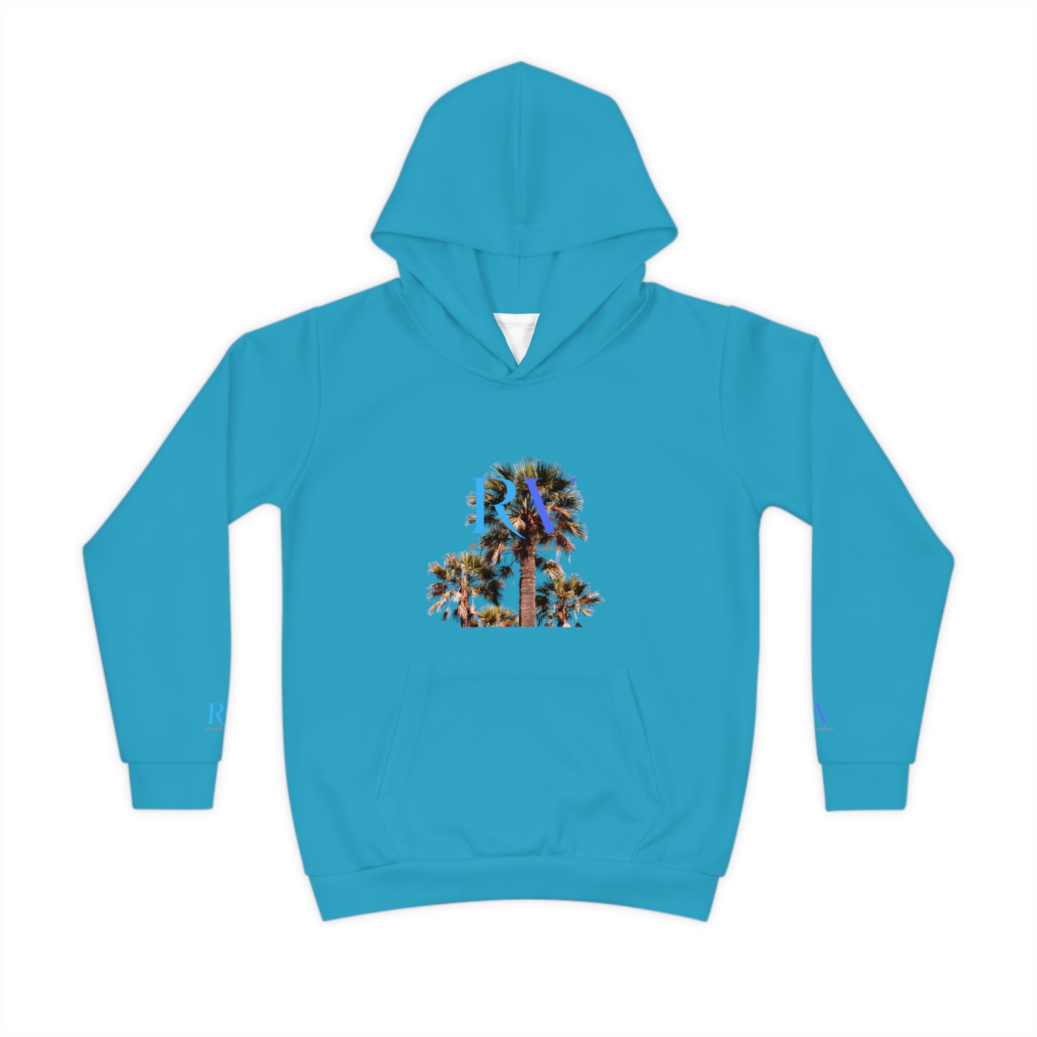 Rich Vibes Follow Your Dreams RV Color Palm Tree Turquoise -  Children's Hoodie (AOP)