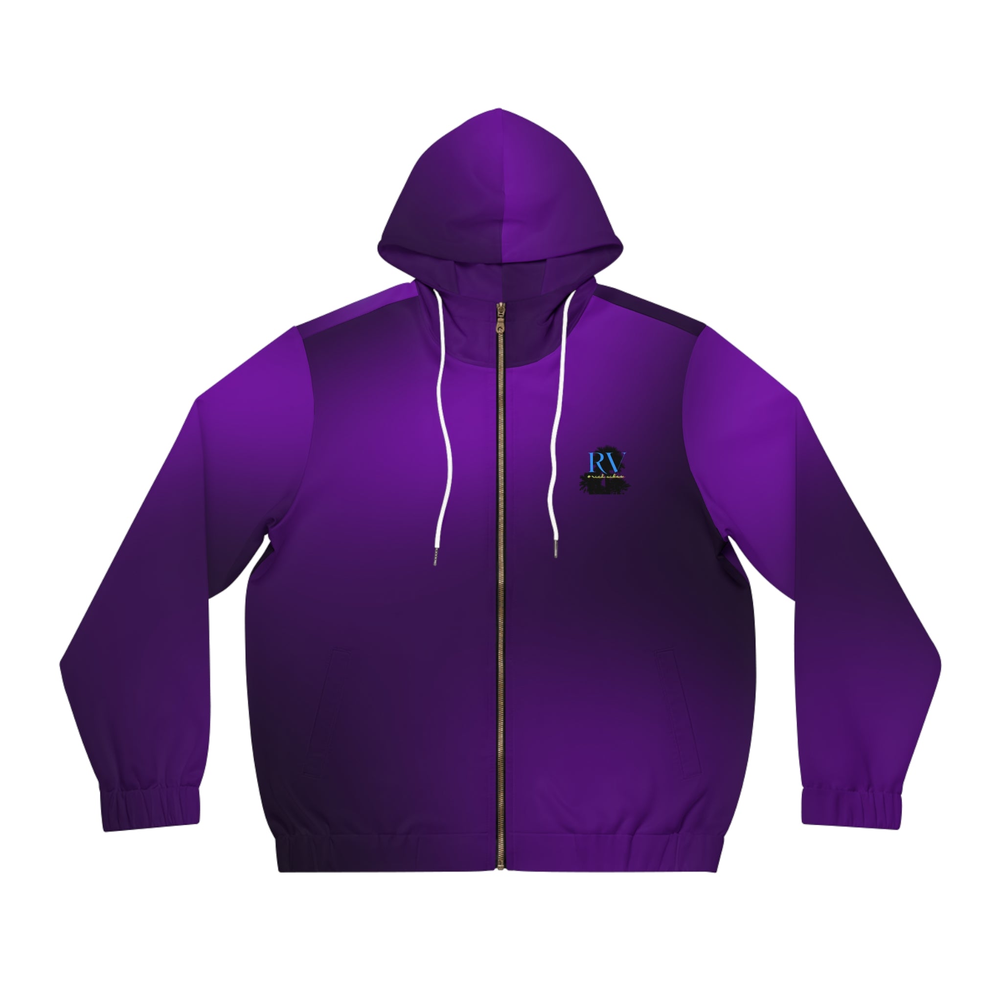 Rich Vibes RR Volt Green Tropical Purple Beach Bird 1.0 - Men's Full-Zip Hoodie (AOP)