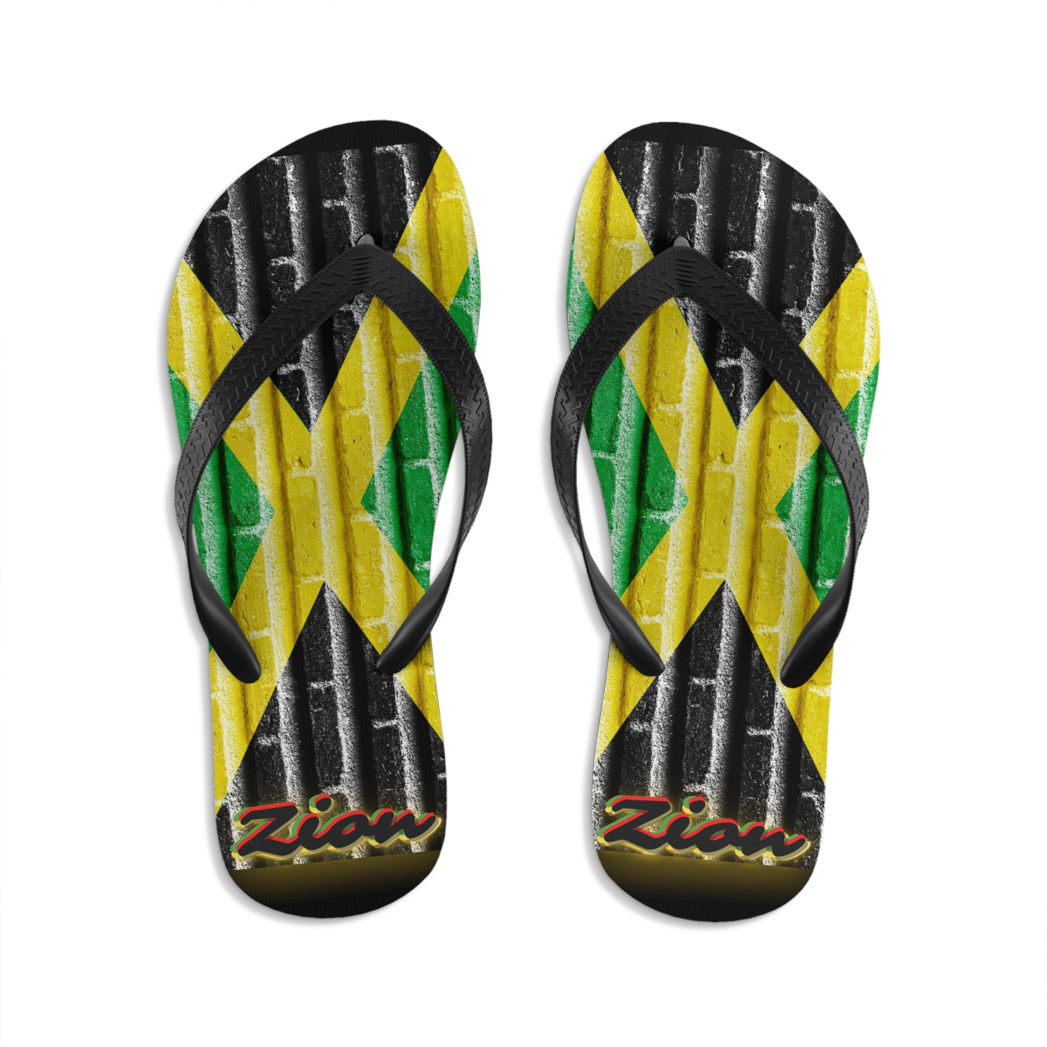 Rich Vibes ZION Jamaica Flag - Unisex Flip-Flops - M