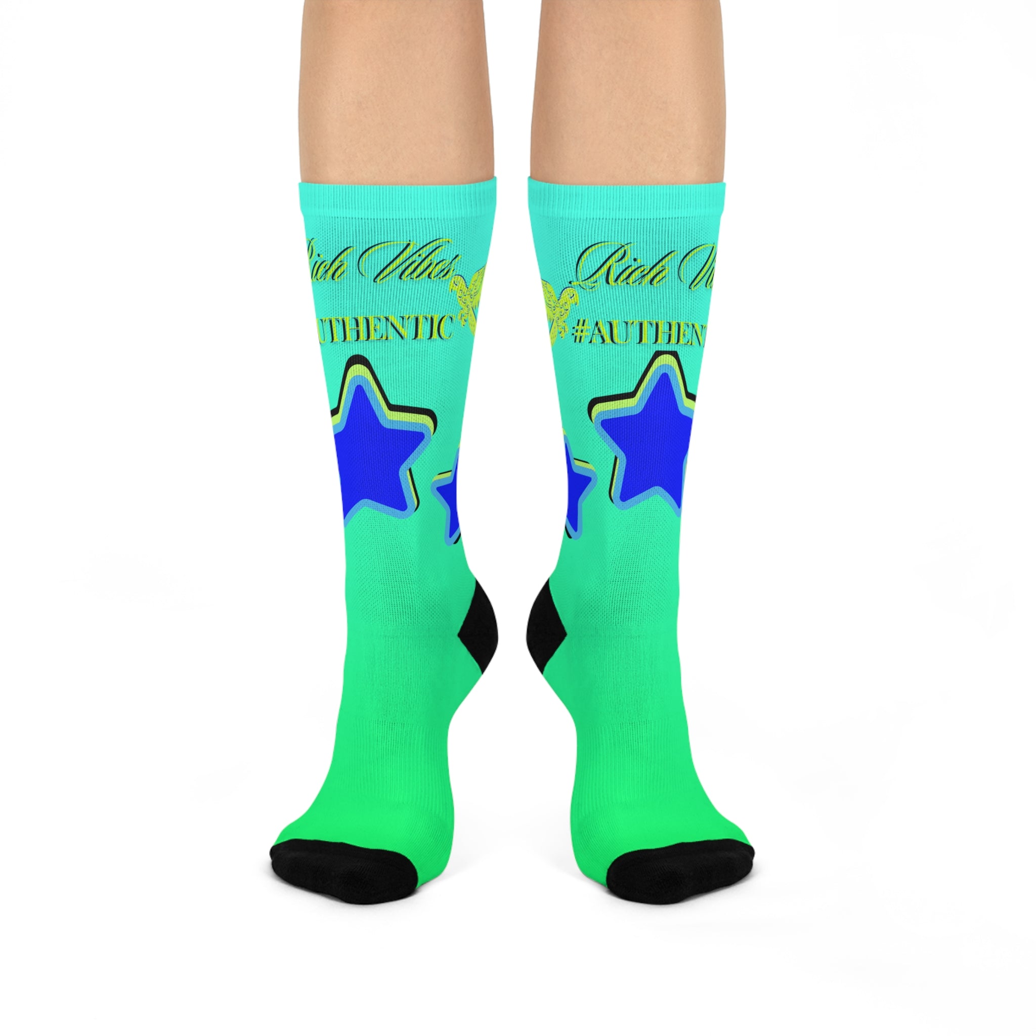 Rich Vibes Authentic Volt Blue Stars - Cushioned Crew Socks (Sea Green)