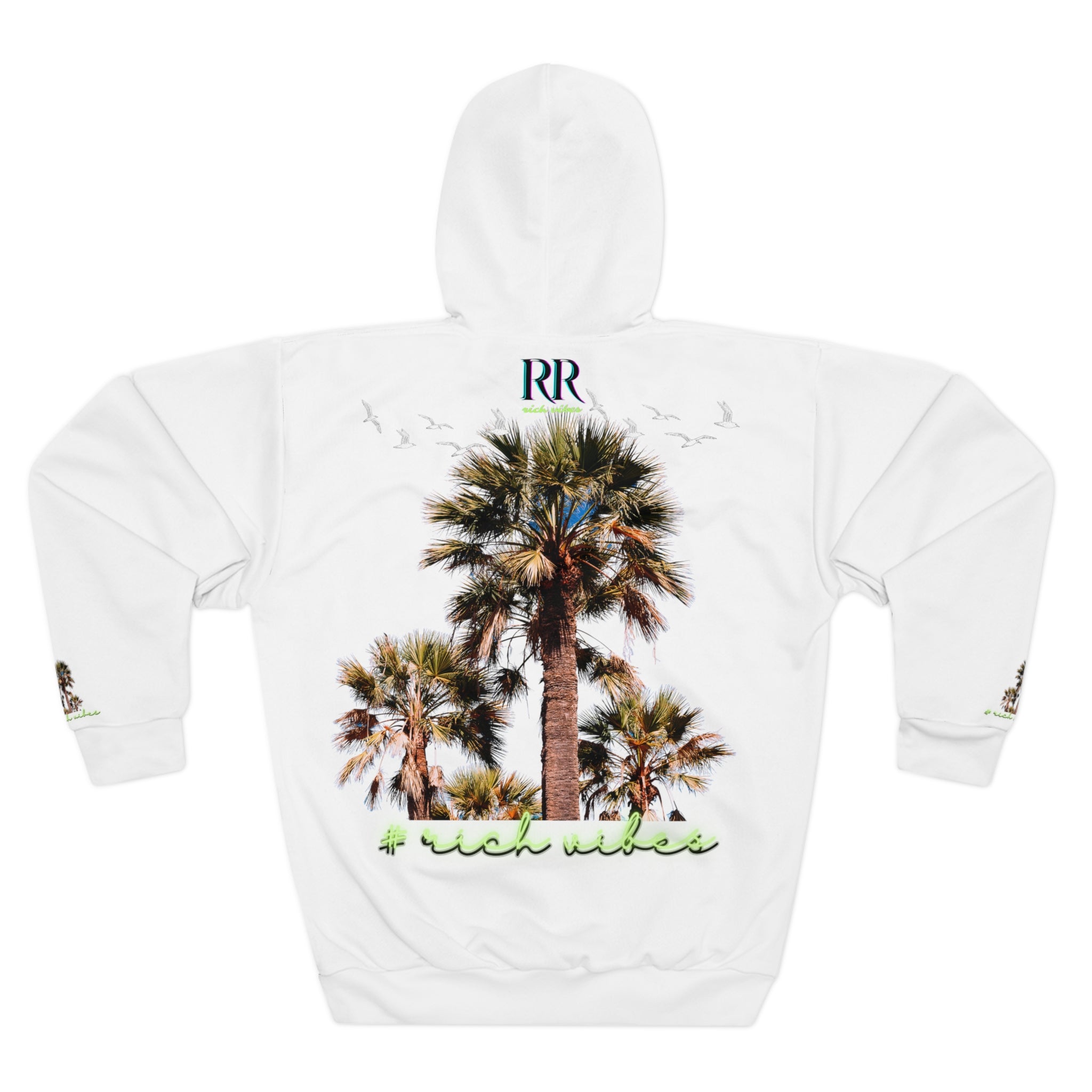 Rich Vibes White Volt RR Colorful Palm Trees Golf Pro 1.0 - Unisex Pullover Hoodie (AOP)