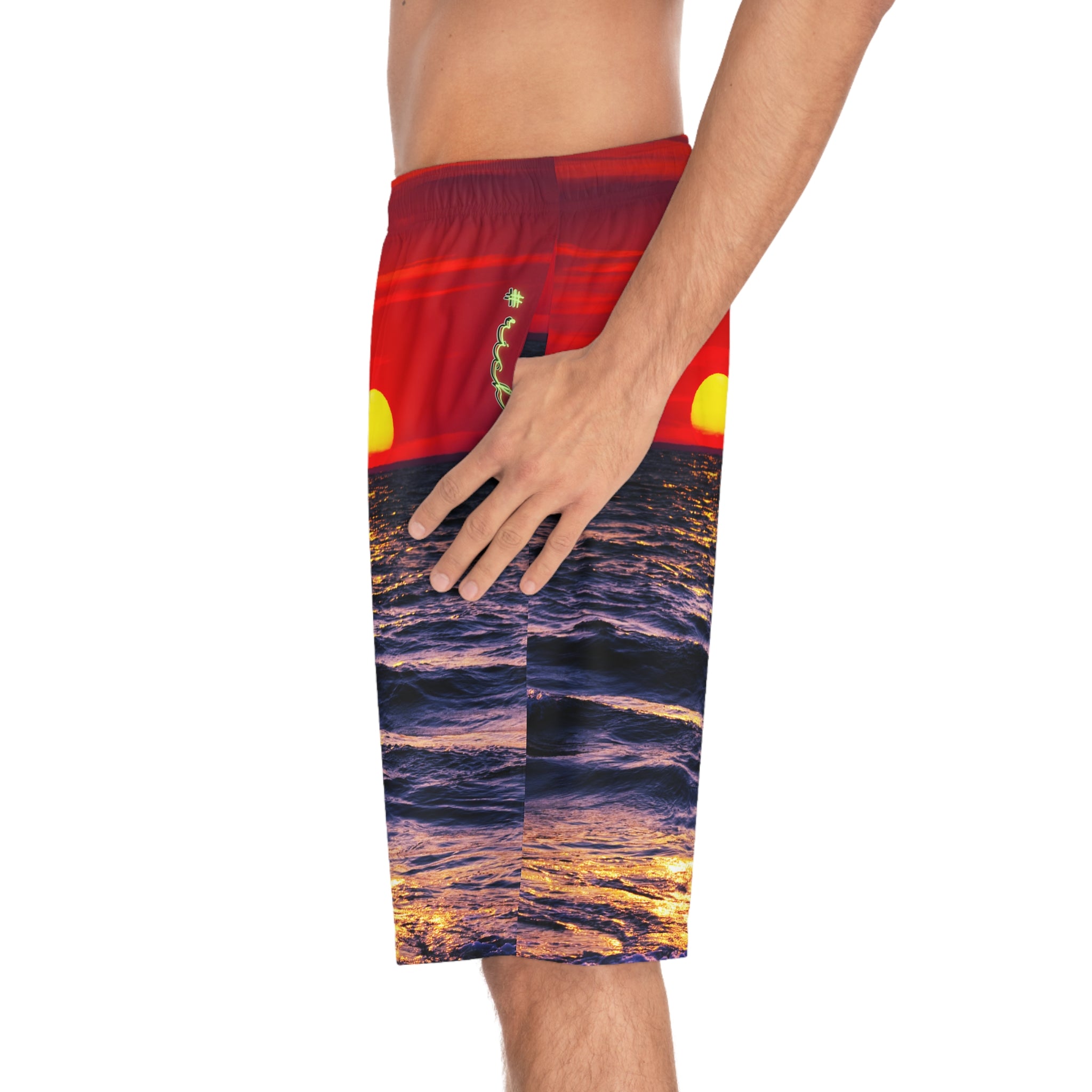 Rich Vibes RR Volt Red Opal Sunset Tiger Shield 1.0 - Men's Board Shorts (AOP)