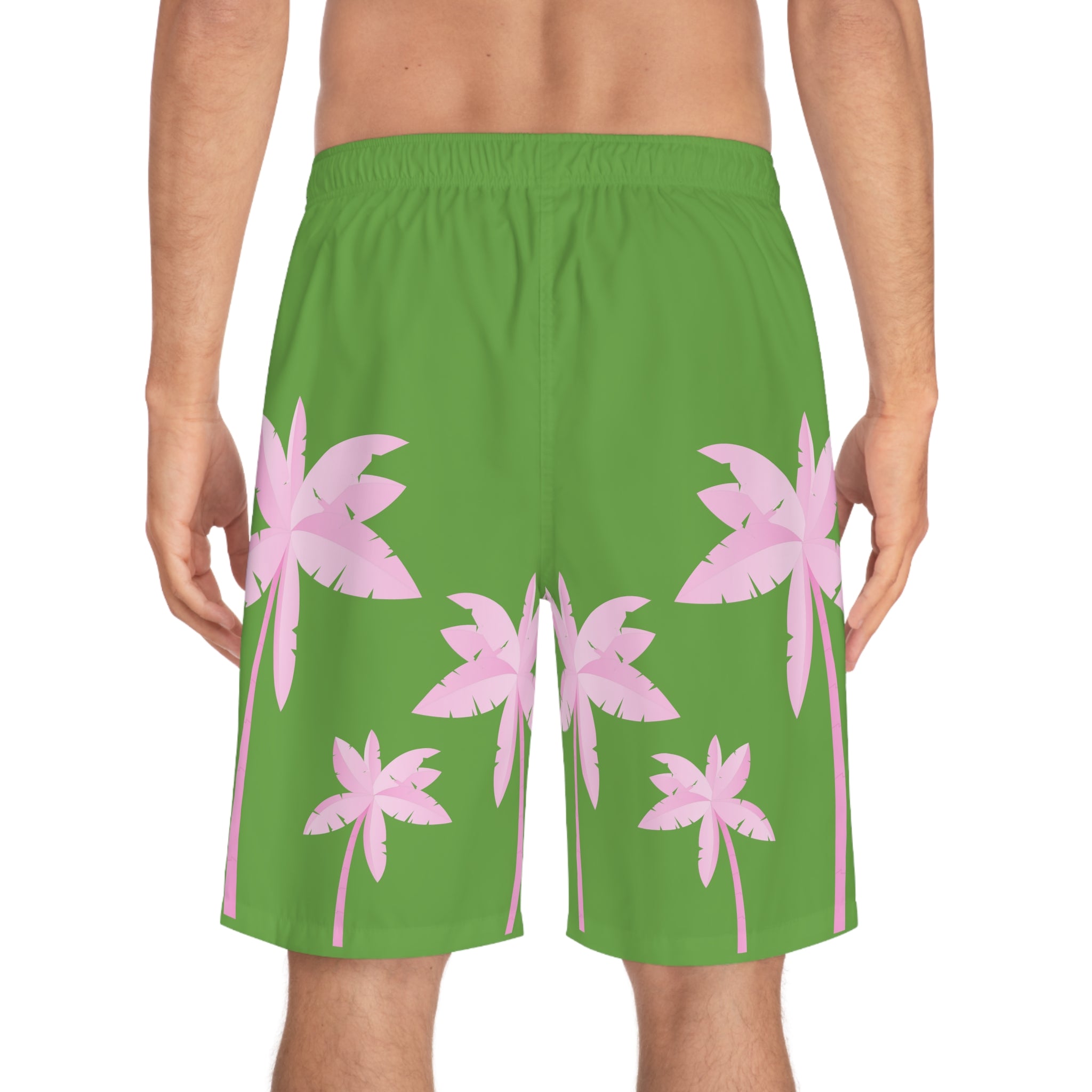 Rich Vibes Green Tropical Pink Palm Tree Beach Chill Vibes 1.2 - Men's Board Shorts (AOP)