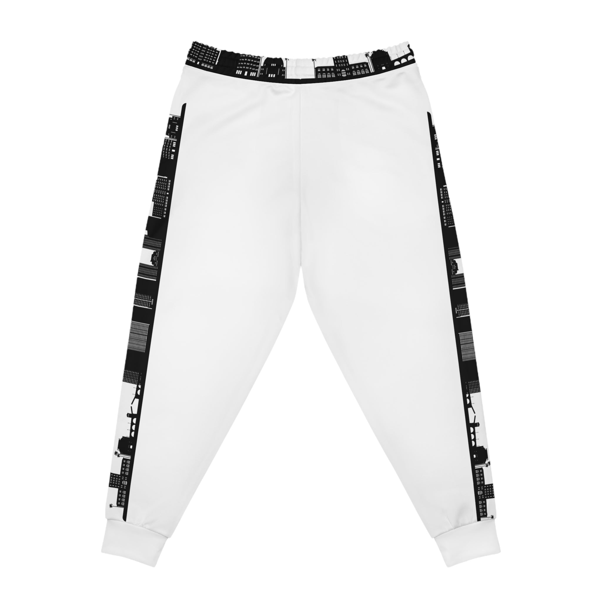 Rich Vibes Black Bird Triple Golden Skull City Skyline - Athletic Joggers (AOP) White