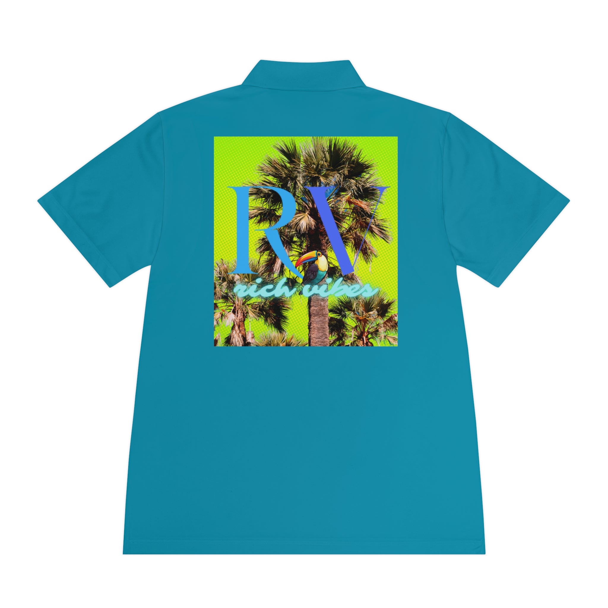 Rich Vibes RV Palm Tree Tropical Lime Green Back Logo 2.0 - Men's Sport Polo Shirt