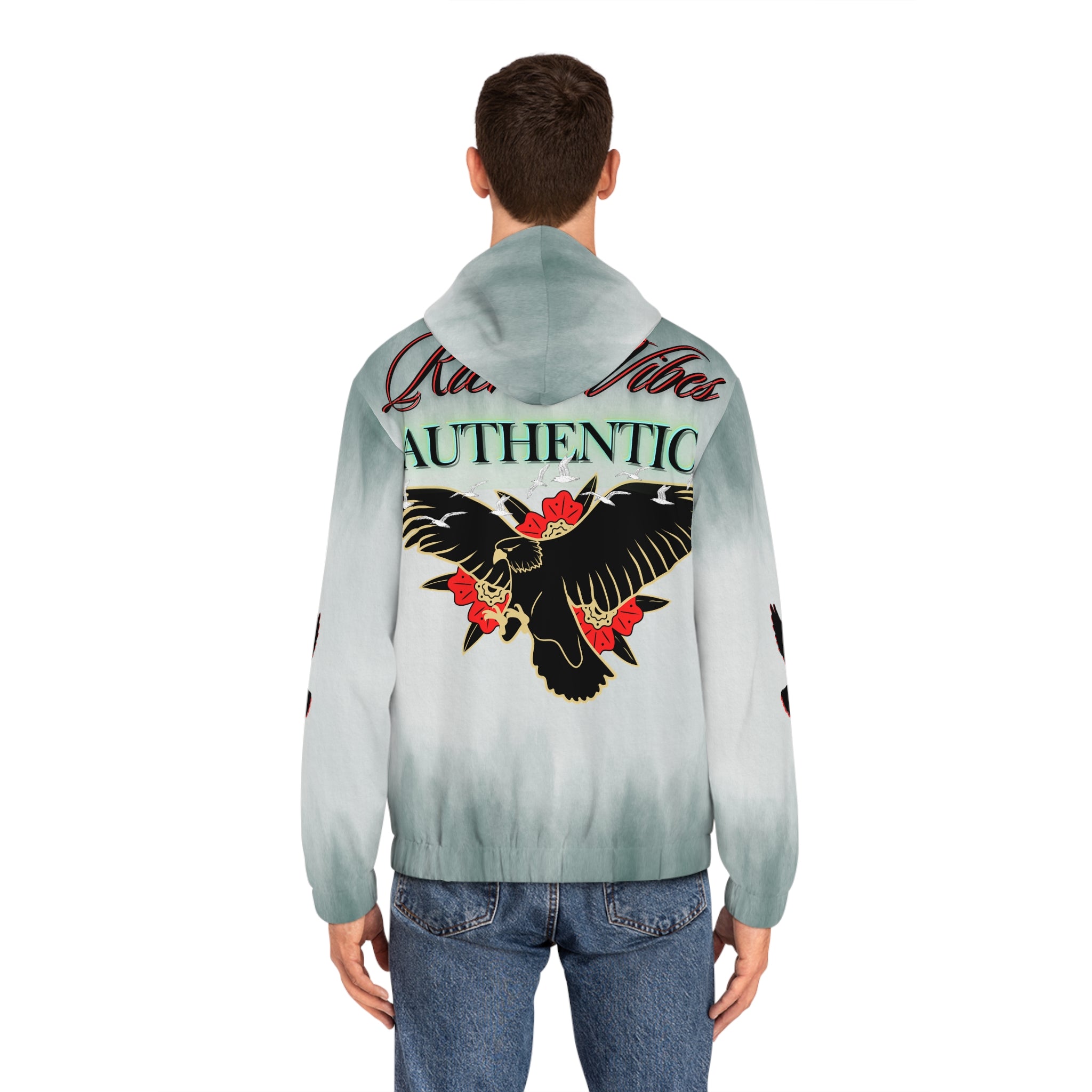 Rich Vibes Authentic Black Bird City Skyline 1.5 - Men's Full-Zip Hoodie (AOP)