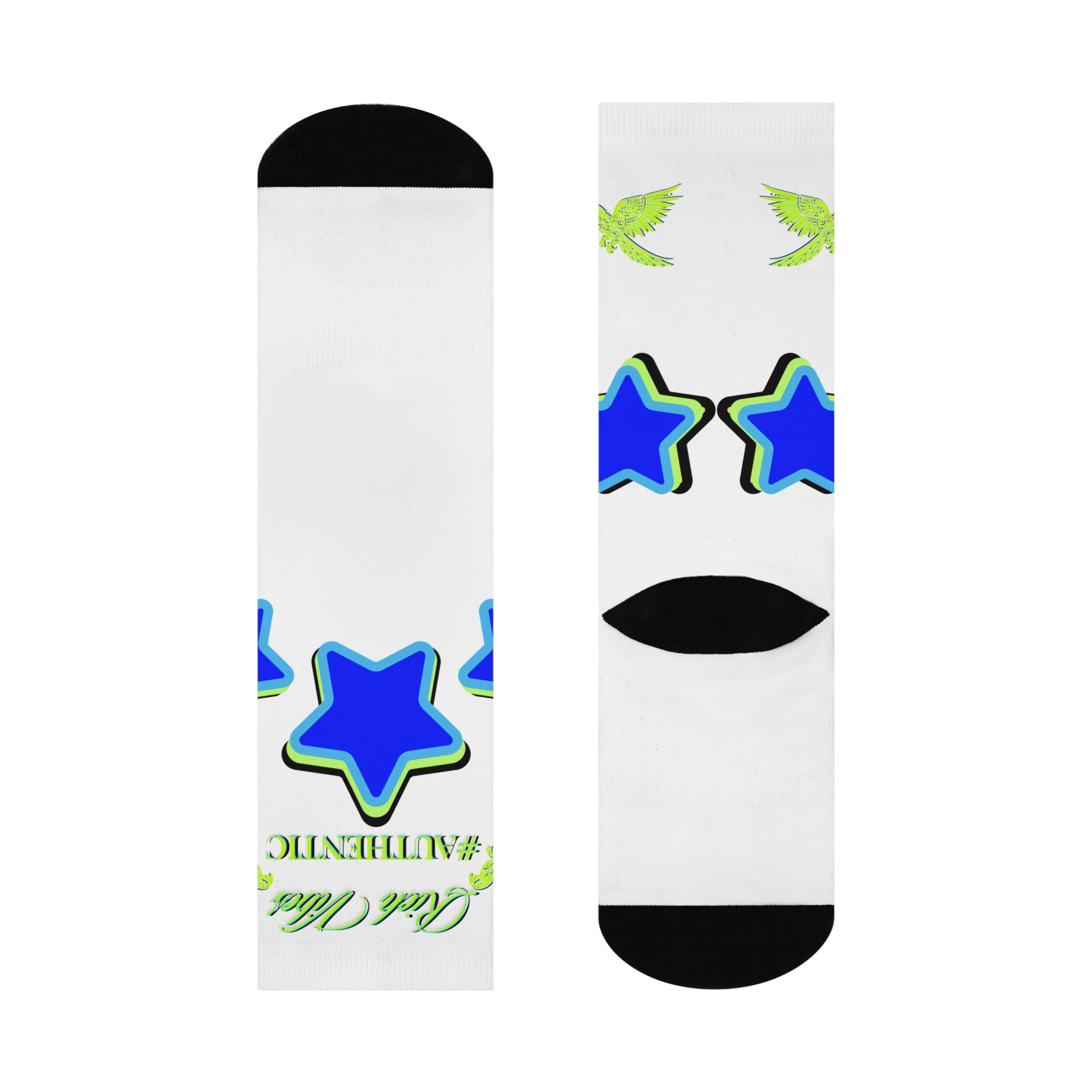 Rich Vibes Authentic Volt Blue Stars - Cushioned Crew Socks (White)