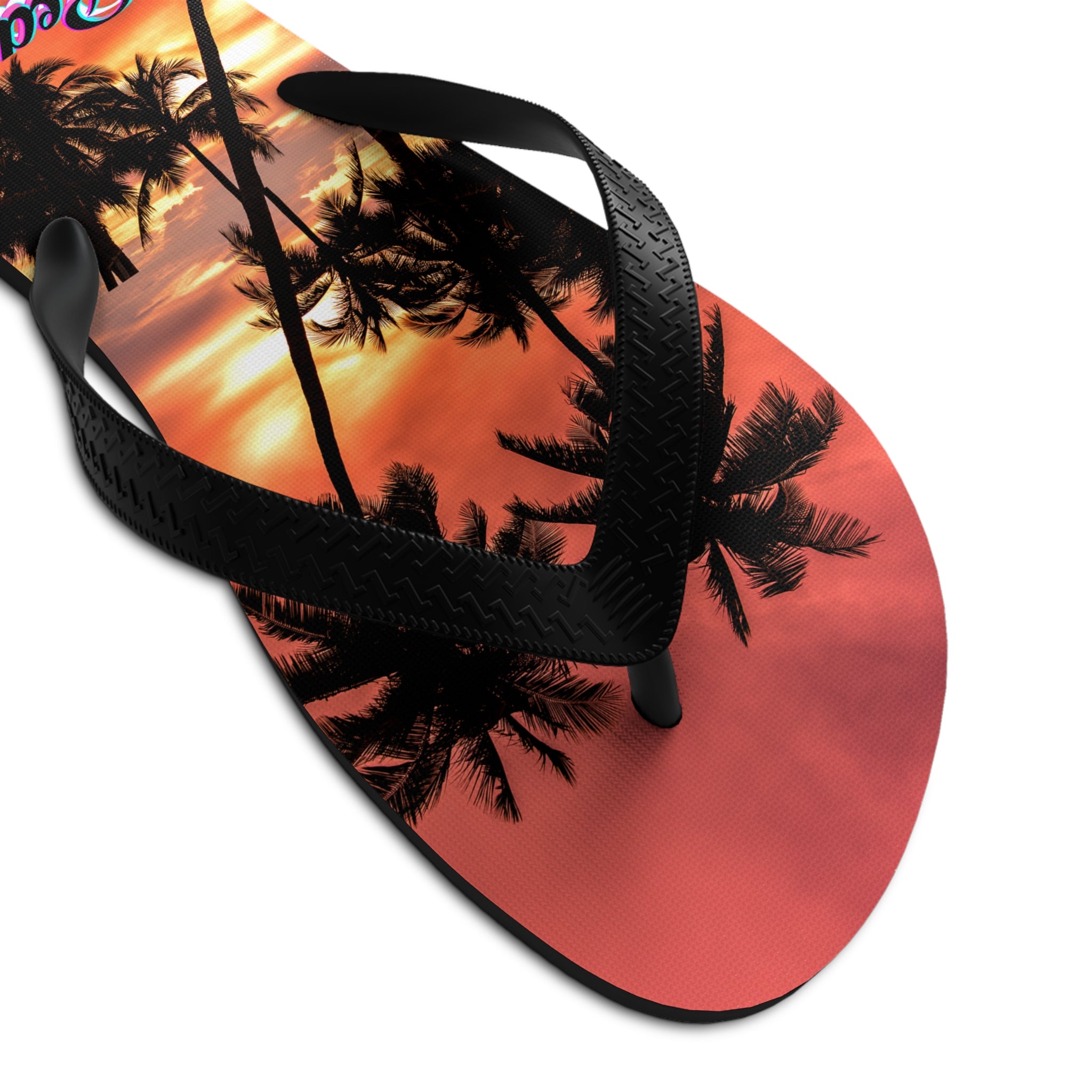 Rich Vibes Red Sunset Beach Silhouette - Unisex Flip-Flops - L