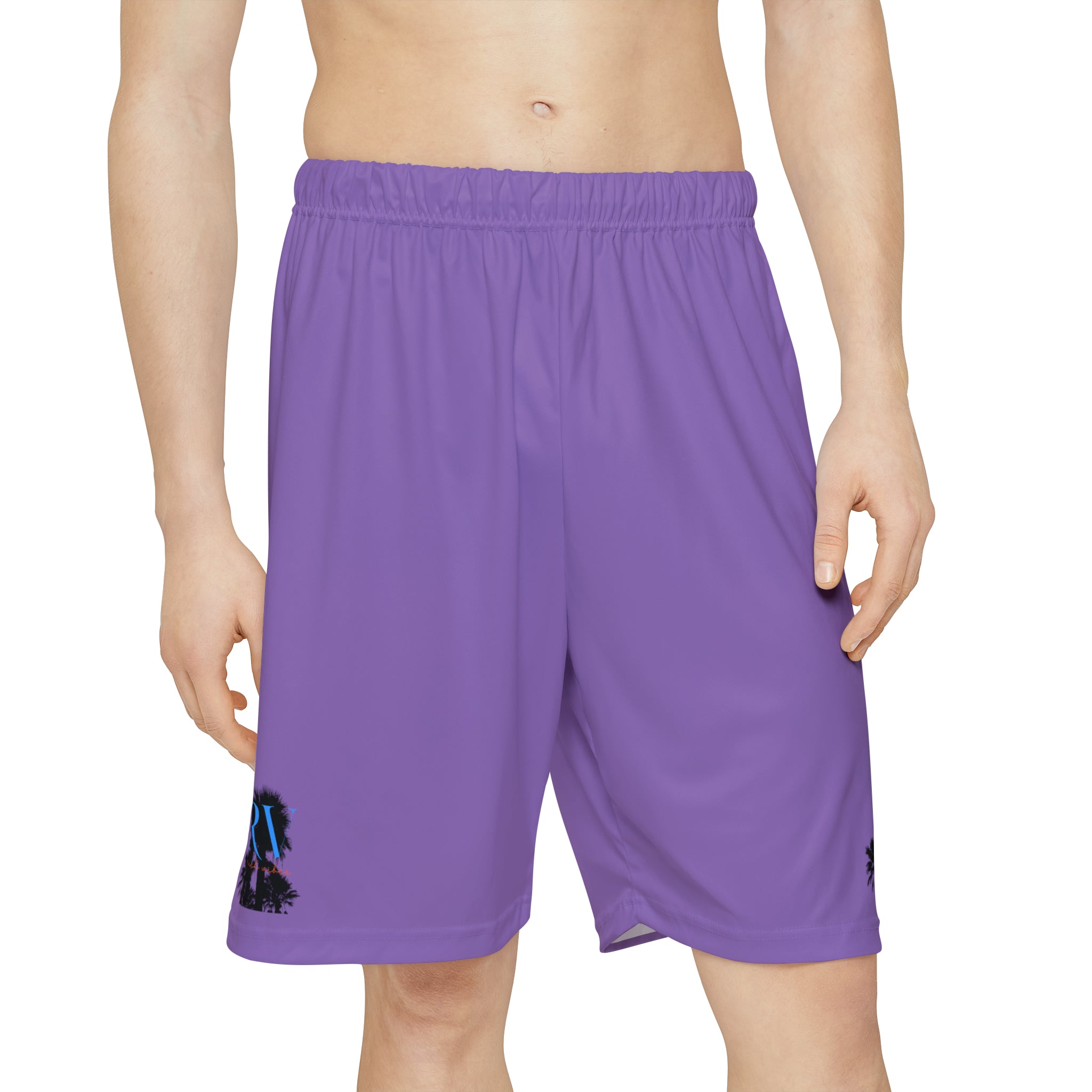 Rich Vibes RV Palm Tree Silhouette Men’s Sports Shorts (AOP) Light Purple
