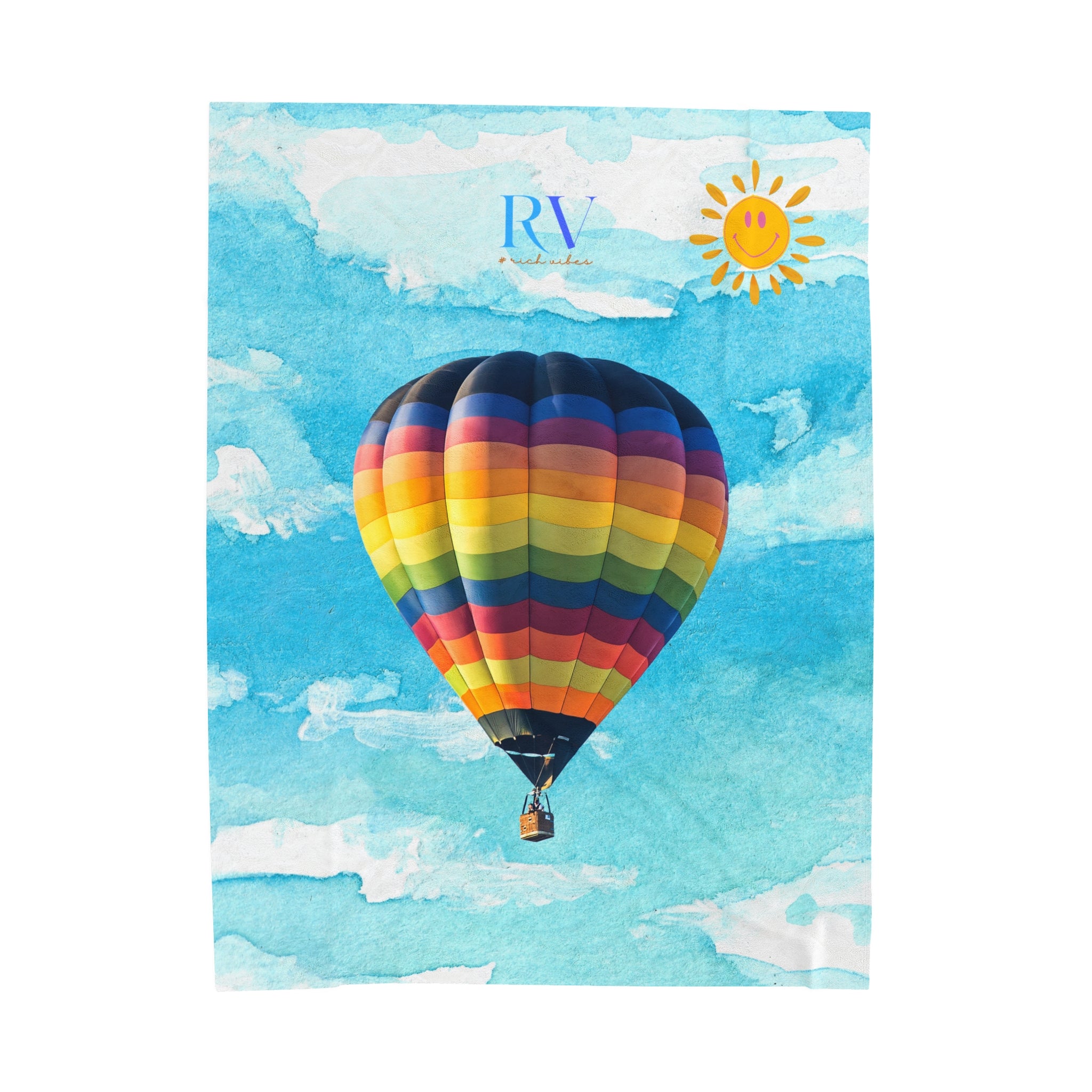 RV Multi- Colored Air Balloon Smiley Sunshine - Velveteen Plush Blanket