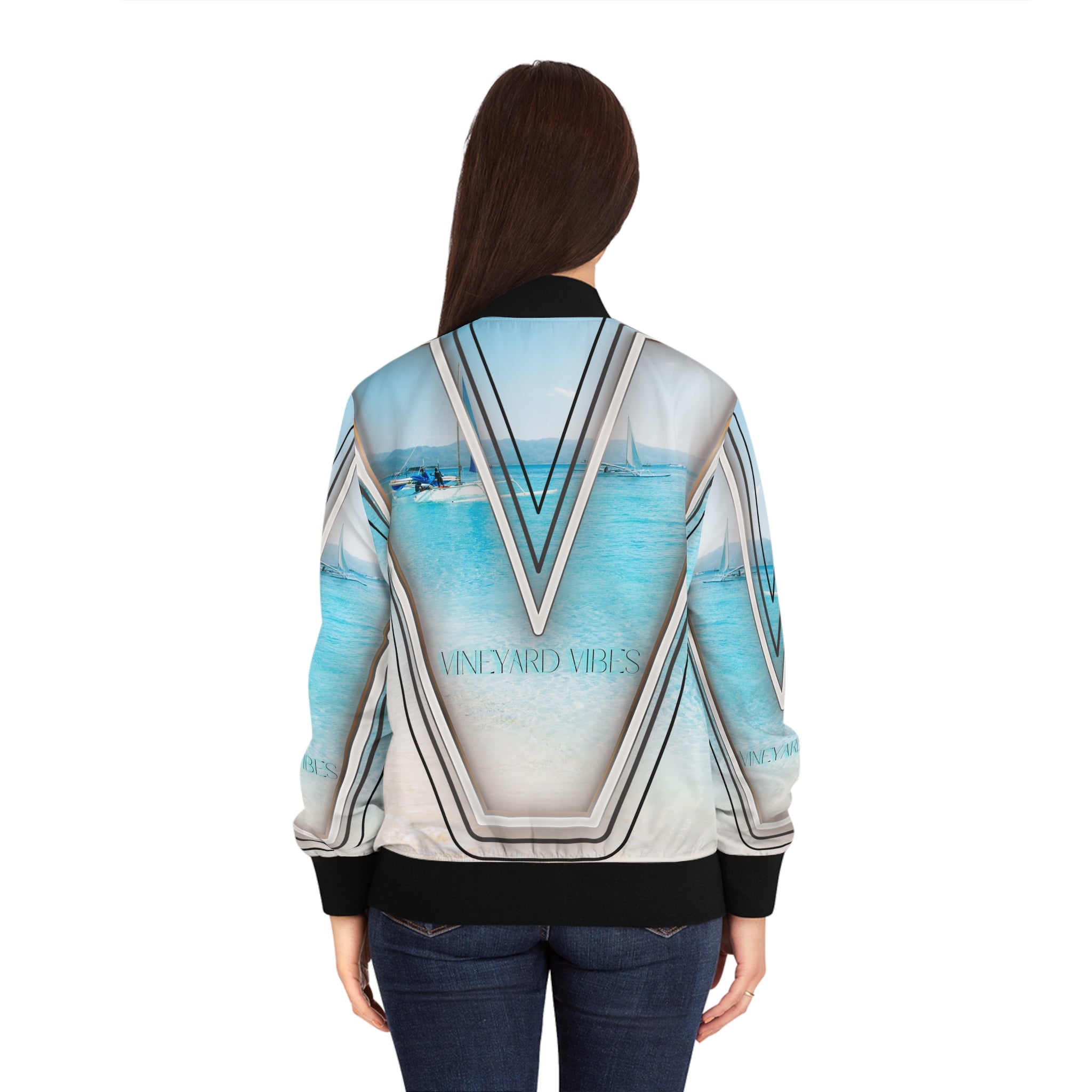 Vineyard Vibes V Clear Blue Sky Beach - Women's Light Purple Bomber Jacket (AOP)