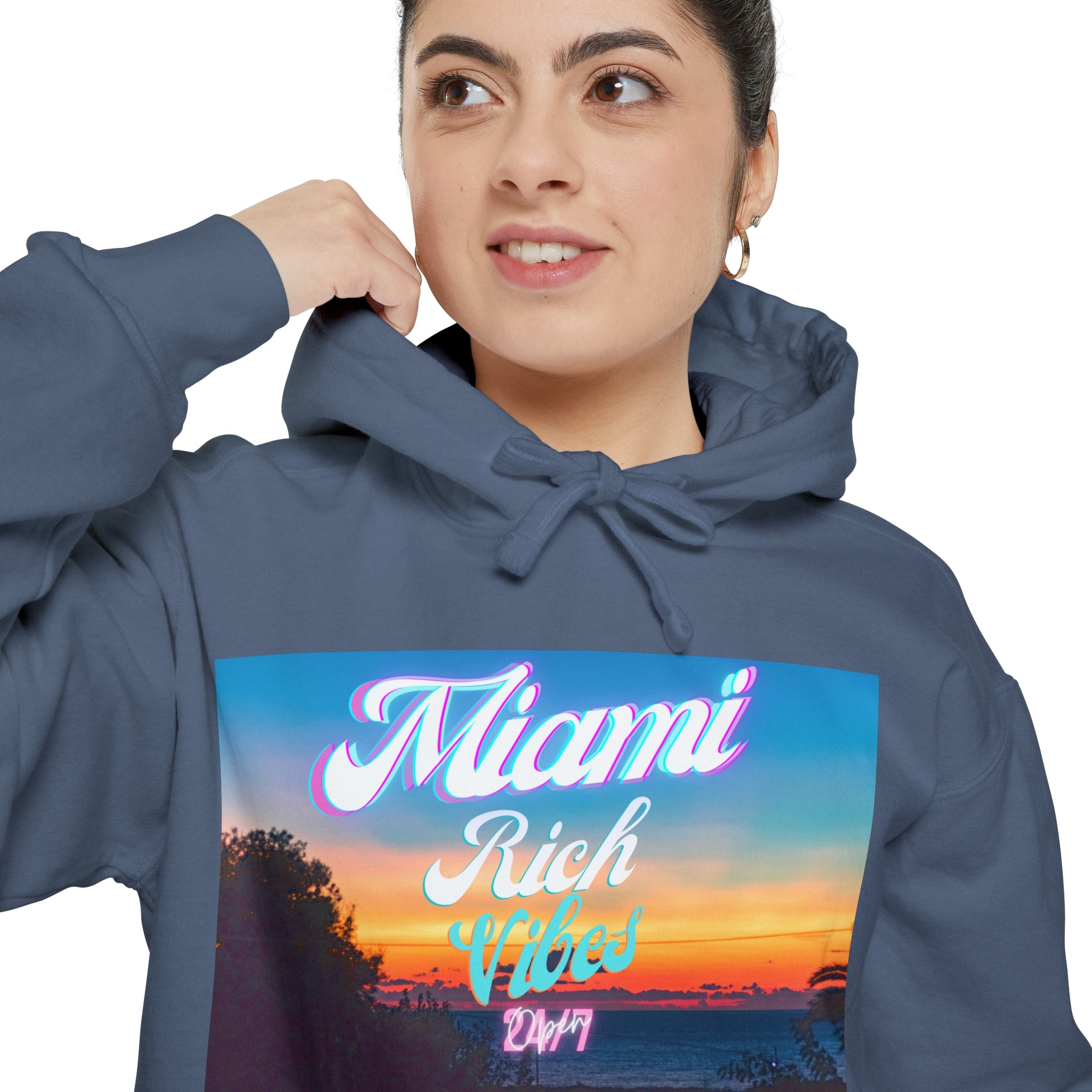 Rich Vibes Miami Beach Denim - Garment-Dyed Hoodie