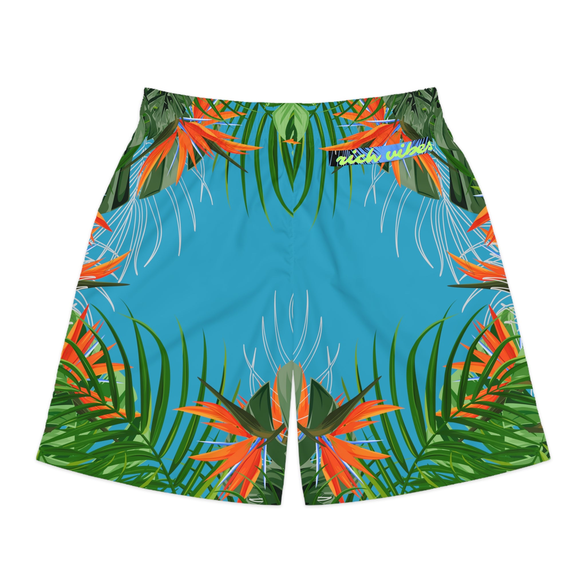 Rich Vibes Volt Turquoise Tropical Jungle Print - Men's Jogger Shorts (AOP)Black