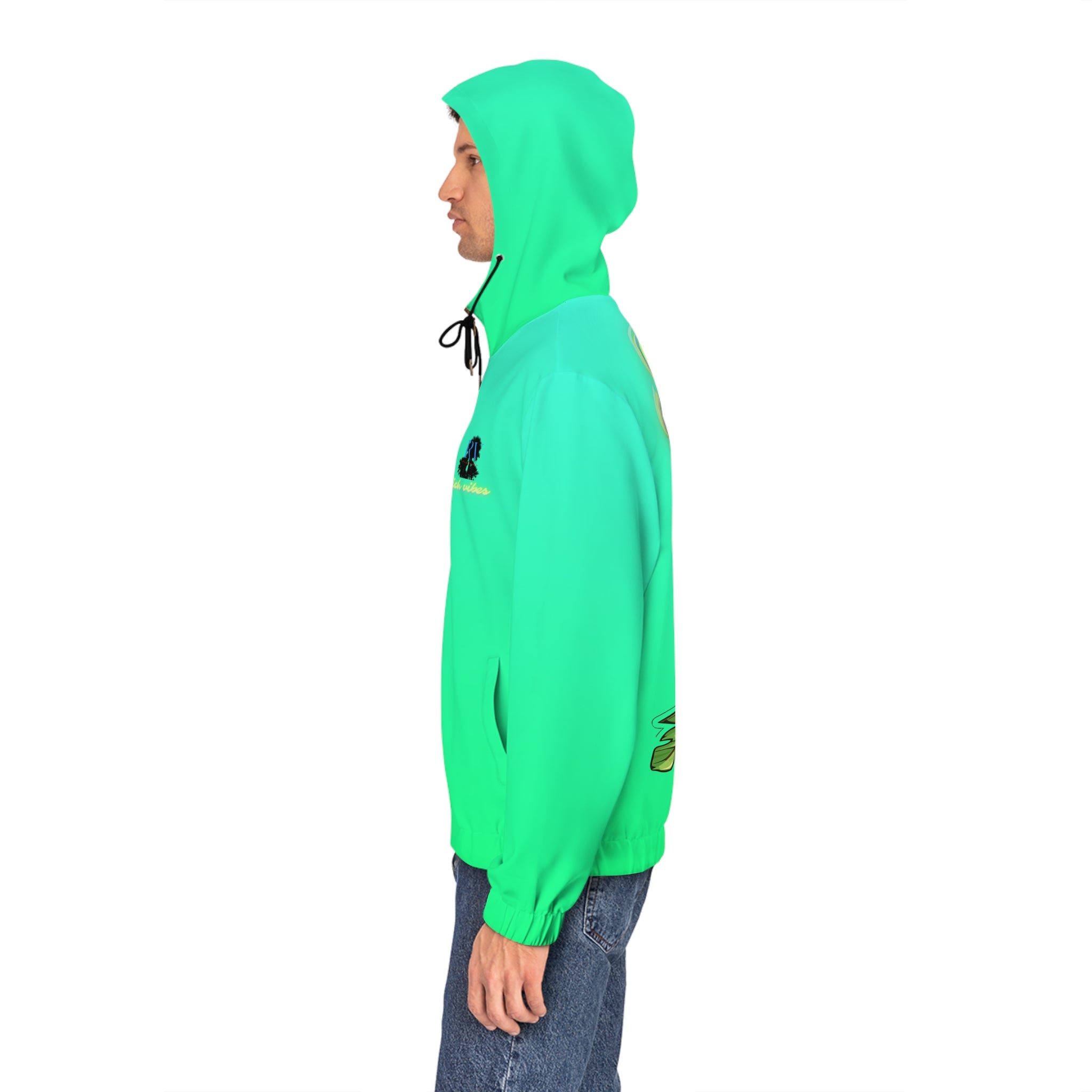 Rich Vibes RR Sea Green Tropical Beach Bird 1.5 - Men's Full-Zip Hoodie (AOP)