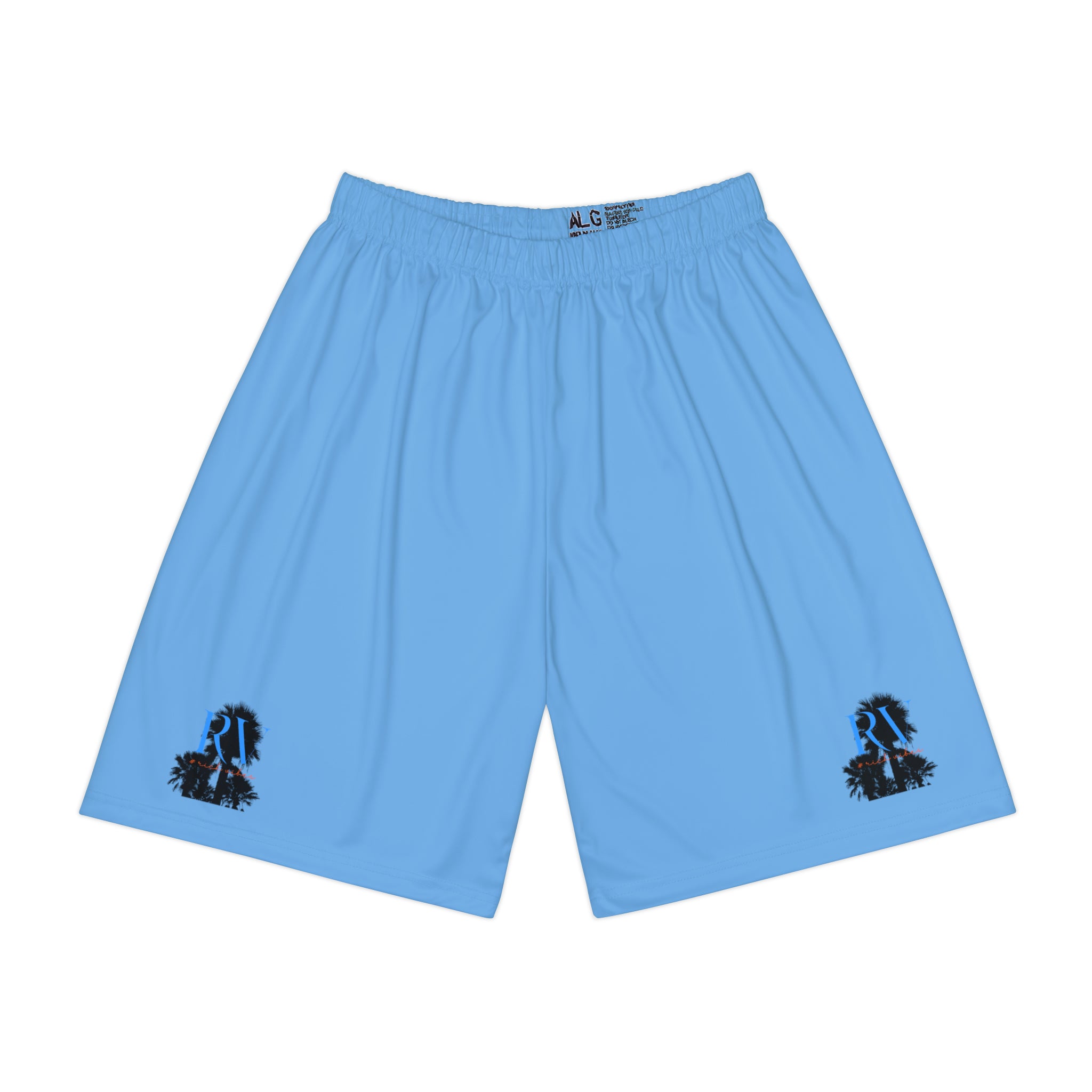 Rich Vibes RV Palm Tree Silhouette Men’s Sports Shorts (AOP) Light Blue