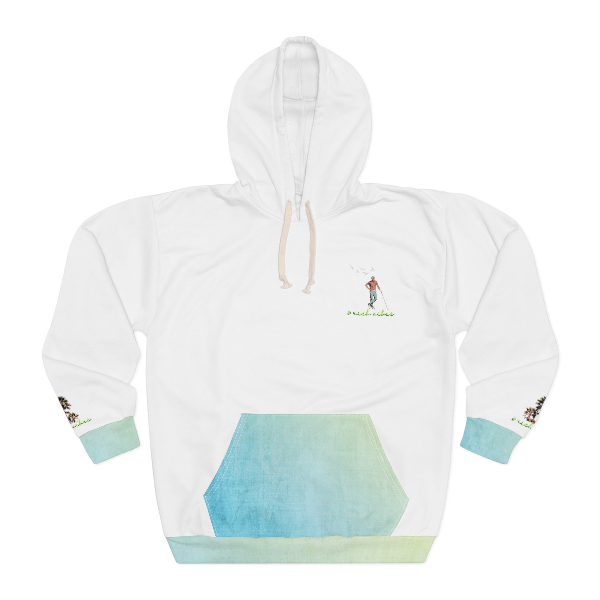 Rich Vibes Blueberry Lemonade White Colorful Palm Trees Volt Golf Pro 1.5 - Unisex Pullover Hoodie (AOP)