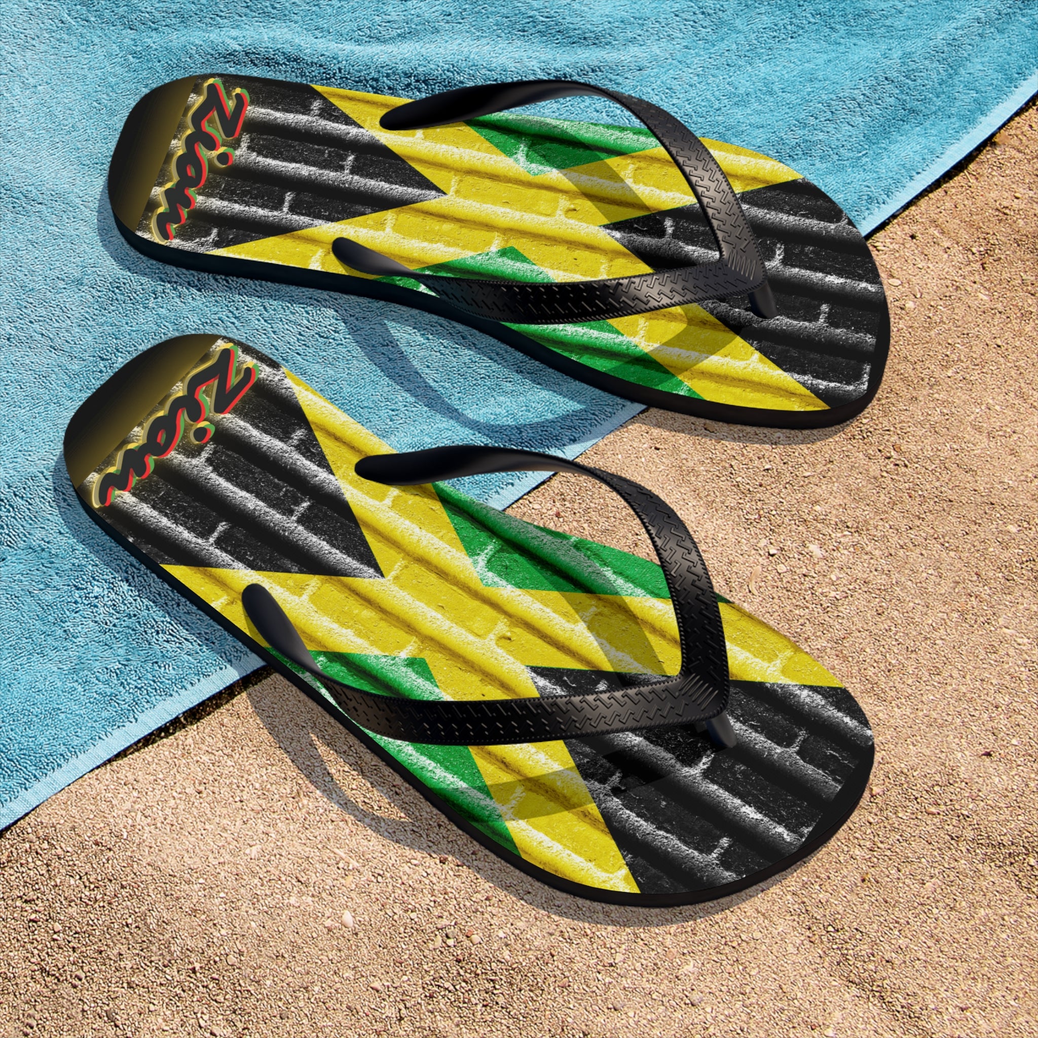 Rich Vibes ZION Jamaica Flag - Unisex Flip-Flops - L