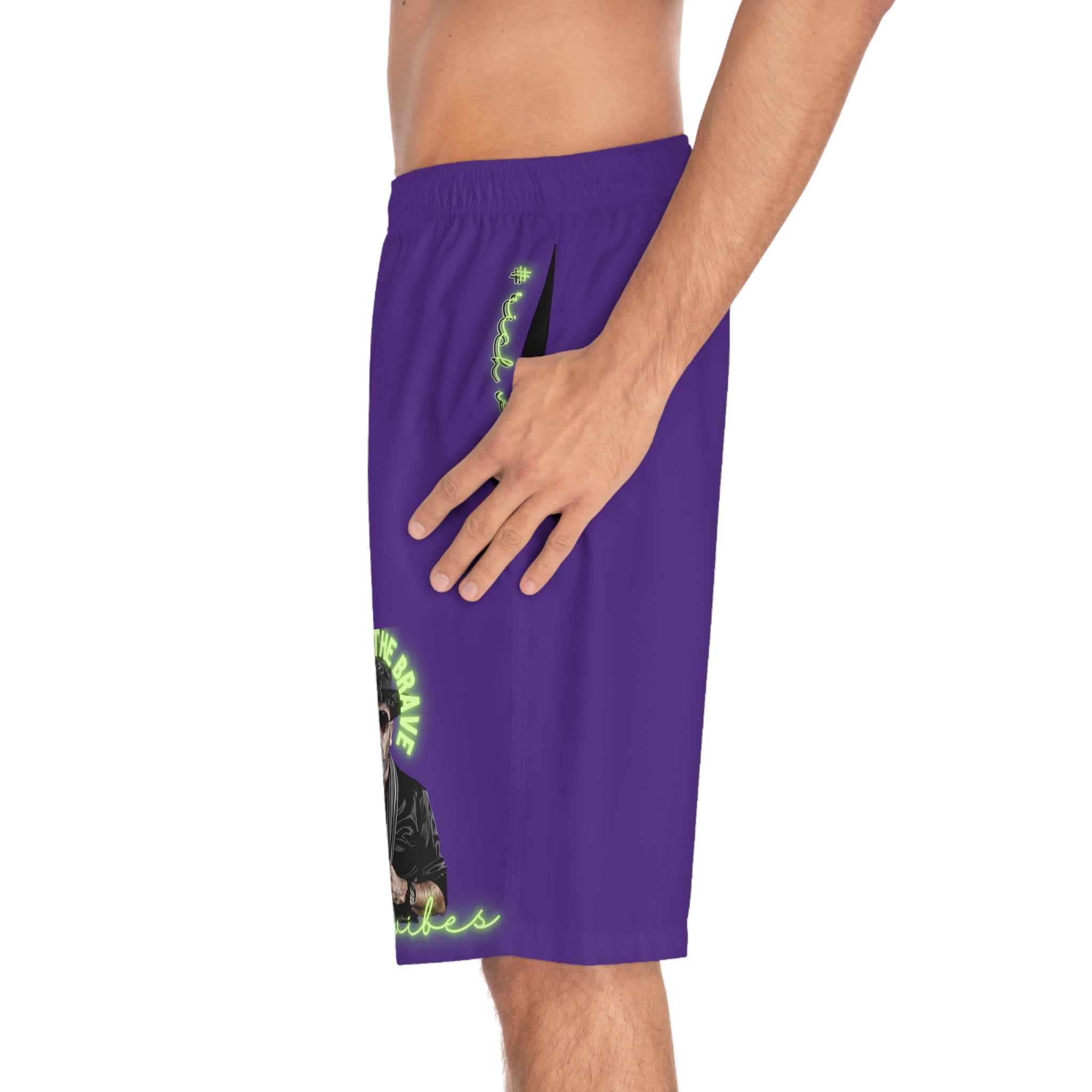 Rich Vibes Brand Of The Brave Volt MG Tiger Shield Purple - Men's Board Shorts (AOP)
