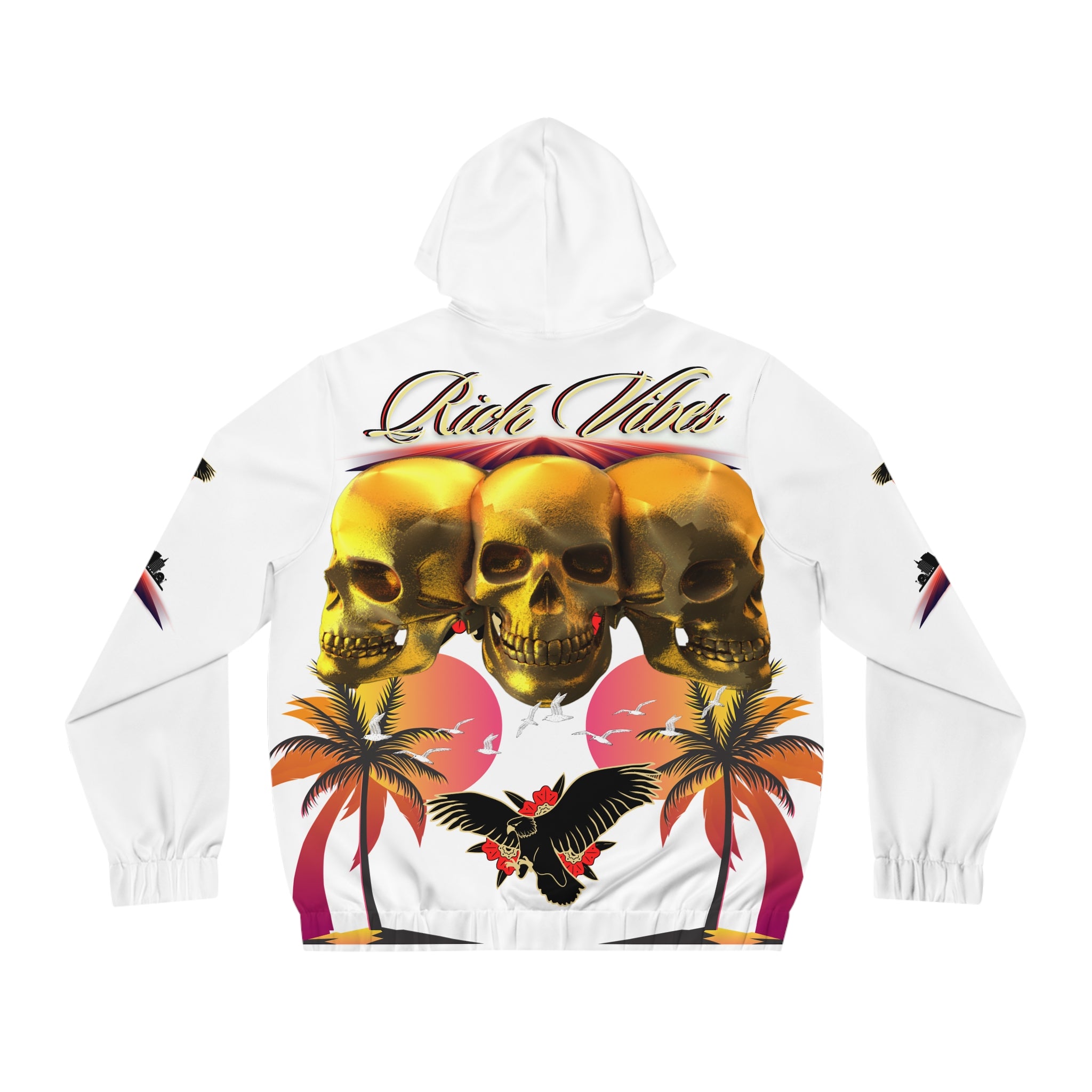 Rich Vibes Authentic Triple Golden Skull City Skyline 1.5 - Men's Full-Zip Hoodie (AOP) White