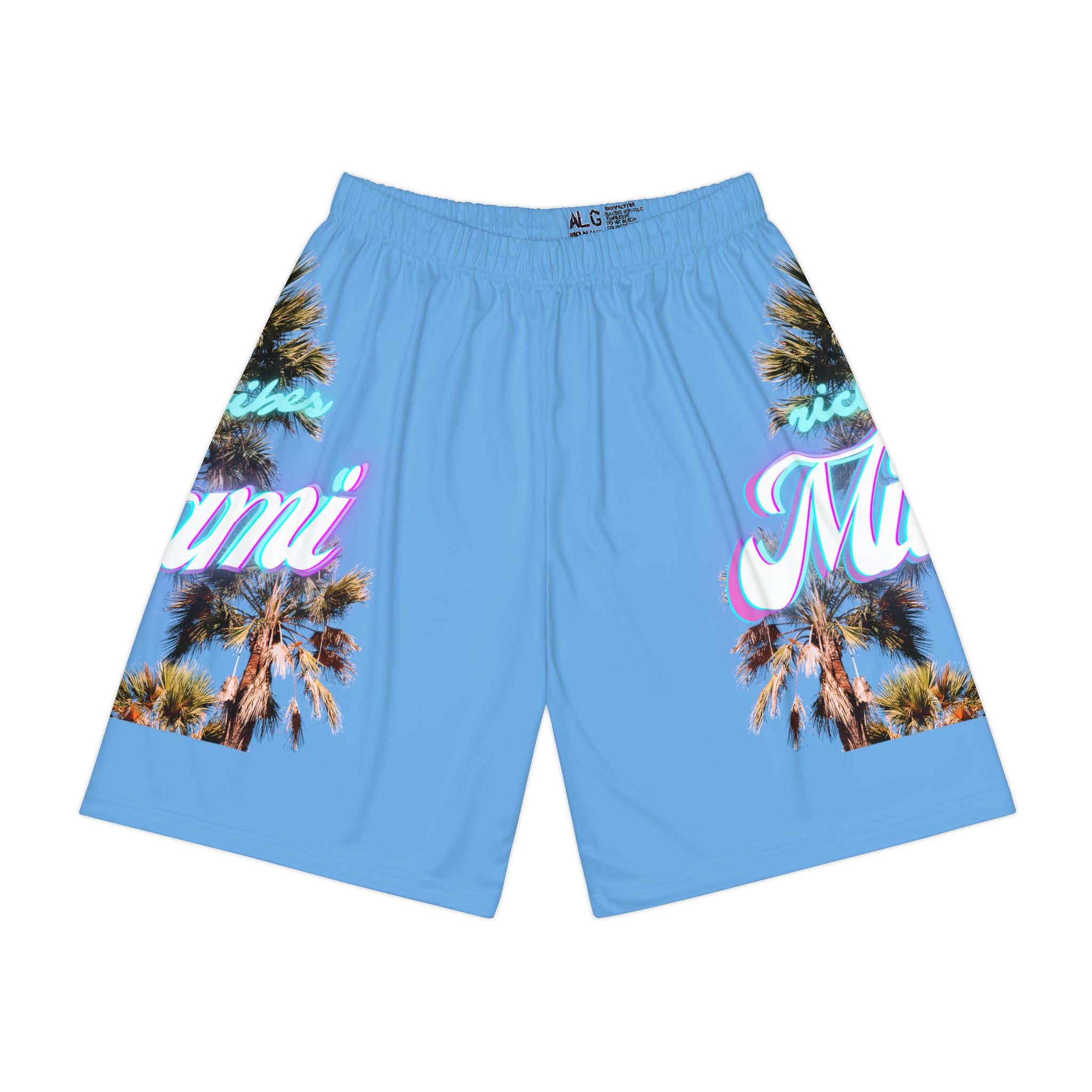 RV Rich Drip Miami Palm Tree Silhouette - Men’s Sports Shorts (AOP) Light Blue