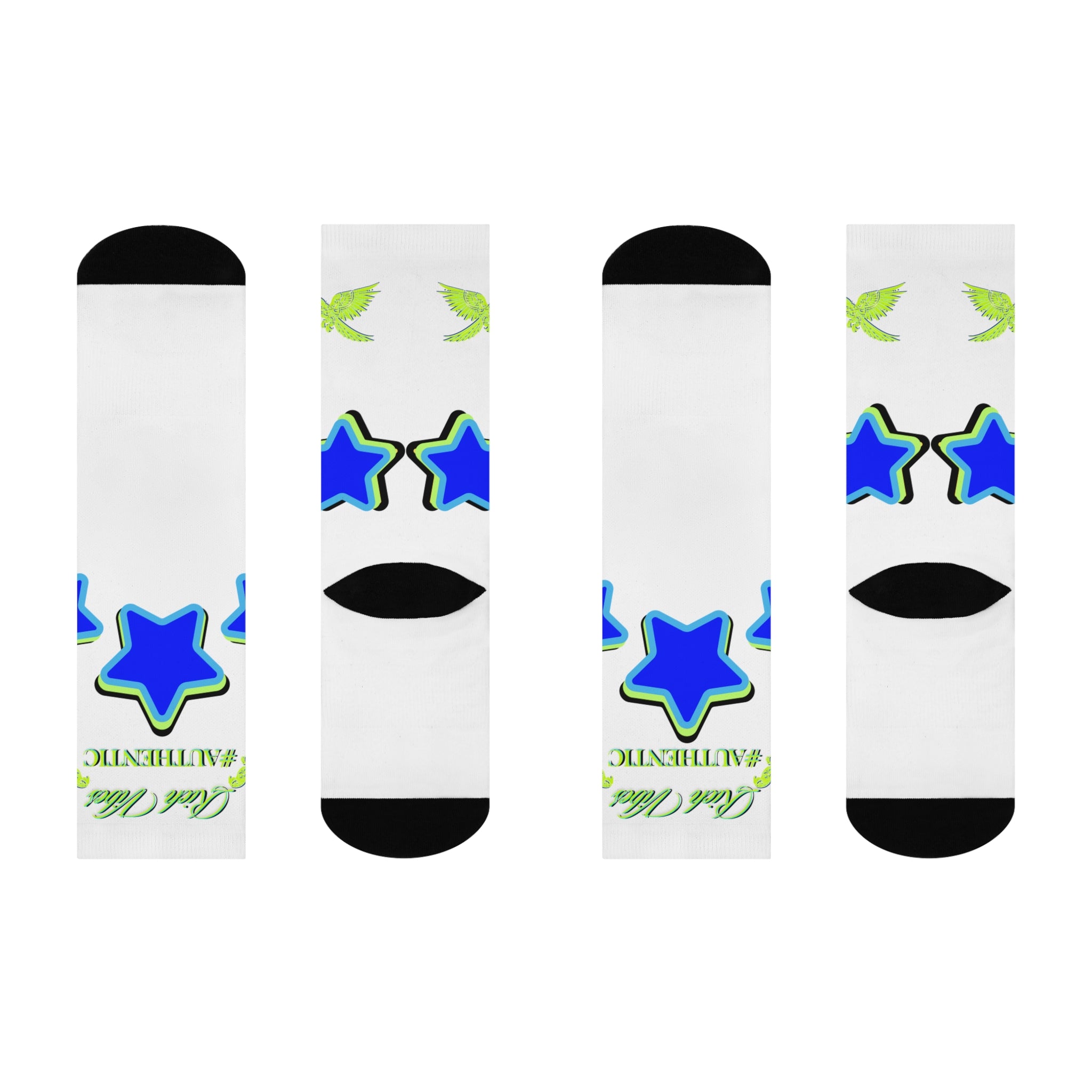 Rich Vibes Authentic Volt Blue Stars - Cushioned Crew Socks (White)